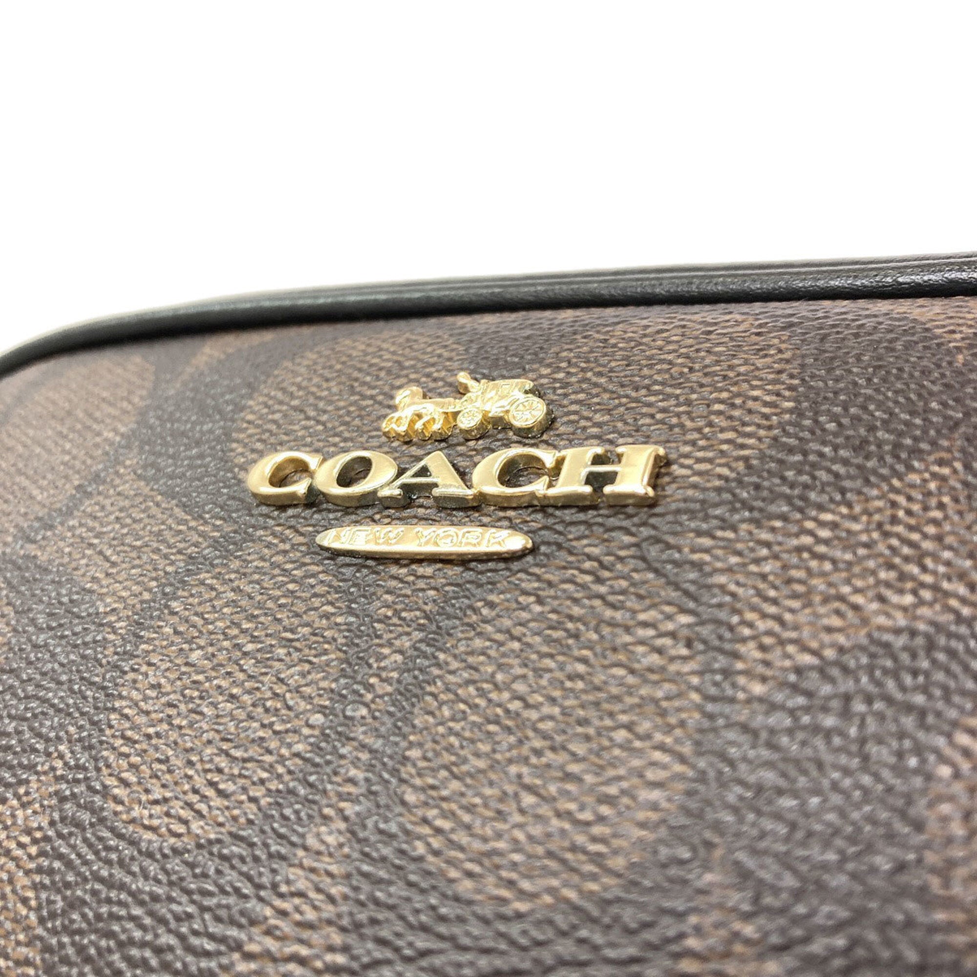 Coach Dark Brown Signature Line Pvc Shoulder Bag (Pre-Owned)