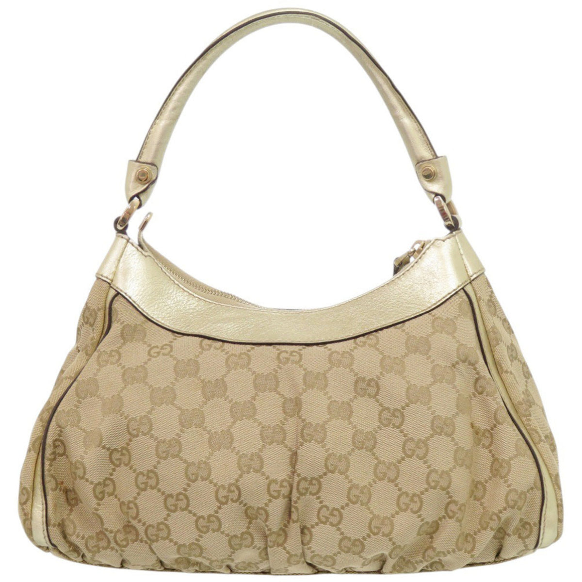 Gucci Beige Gold Gg Canvas Handbag (Pre-Owned)