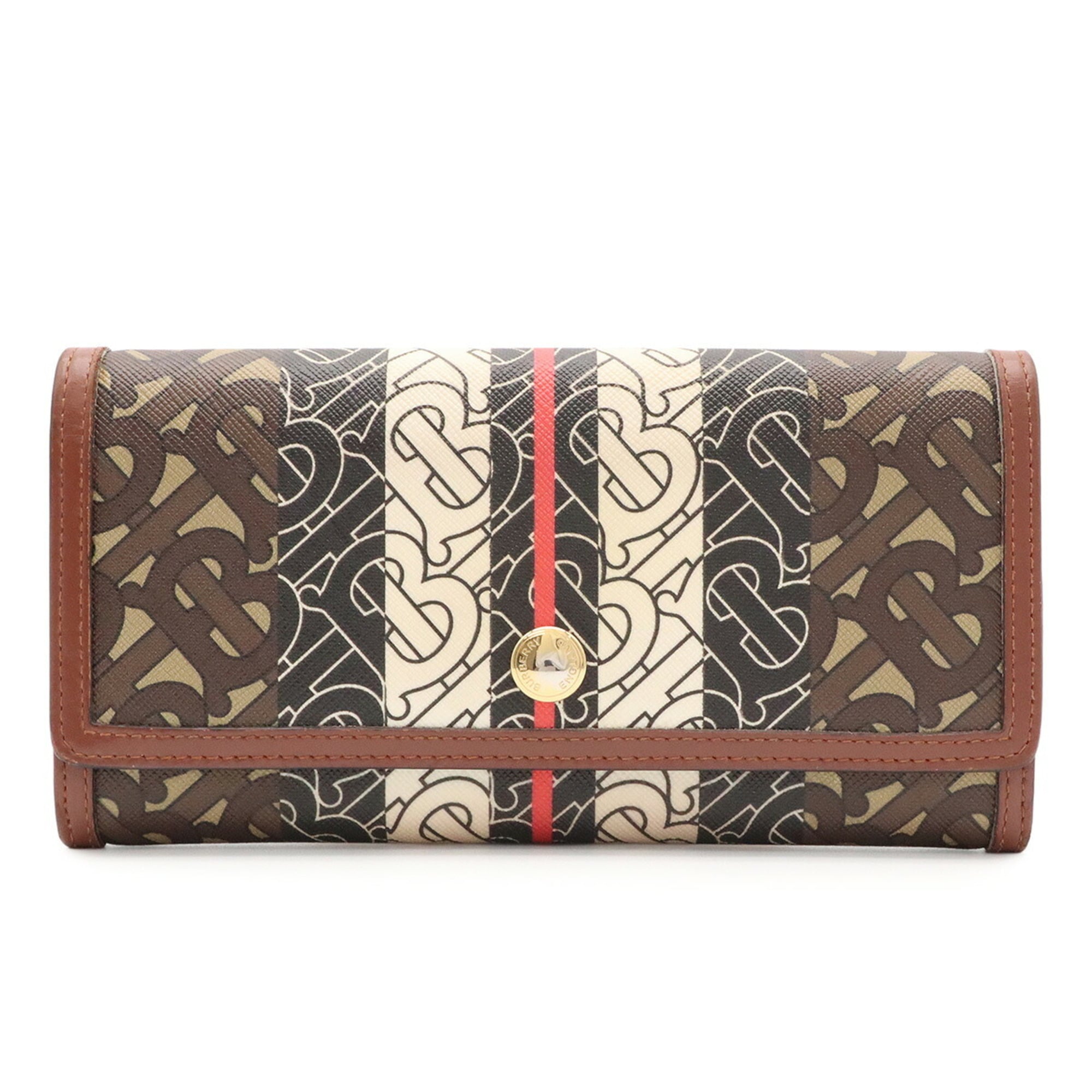 Burberry Beige Black Brown Ivory Red Color Coated Canvas Leather Long Wallet (Bi-Fold) (Pre-Owned)