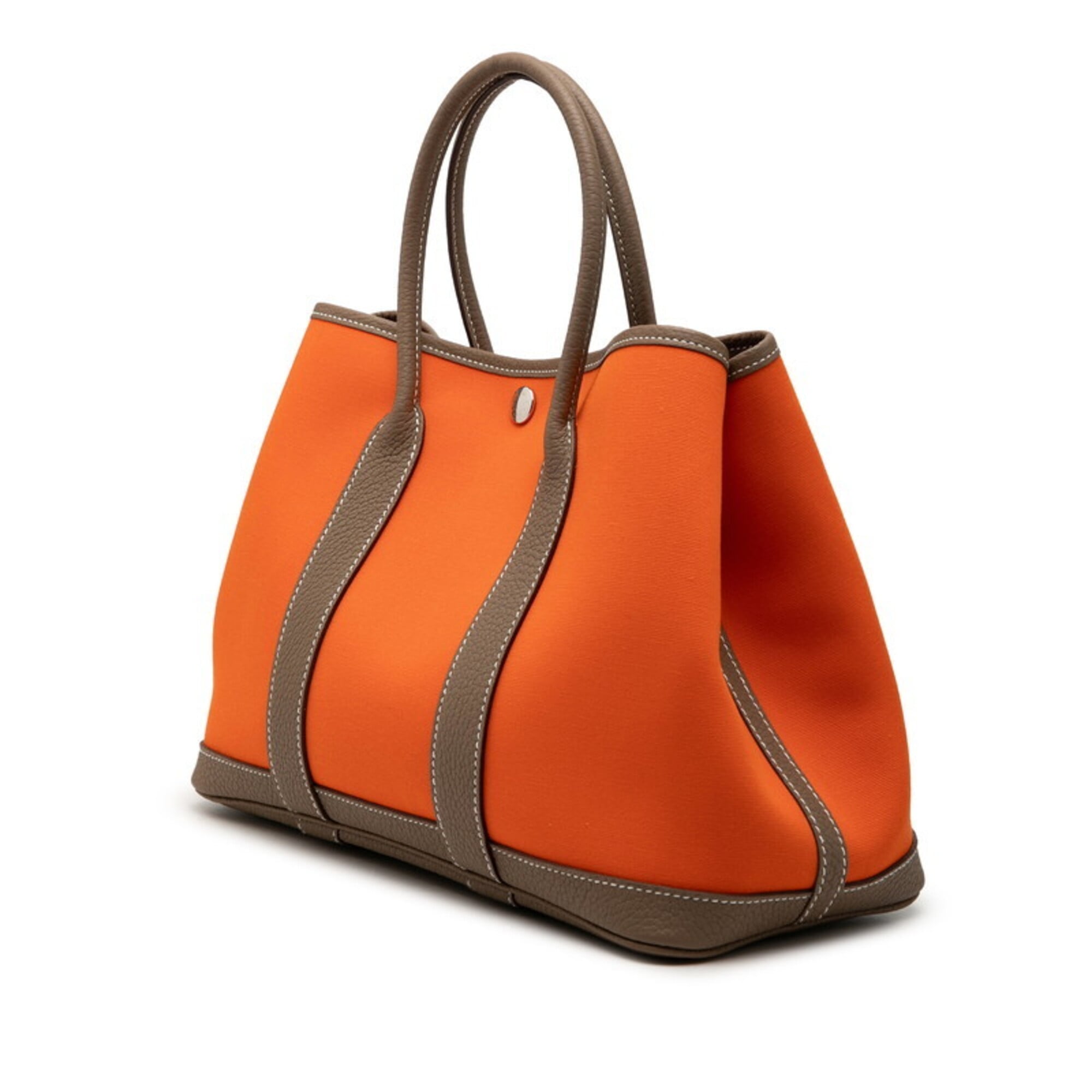 Hermes Garden Etoupe Gray Orange Toile Officier Negonda Leather Tote Bag (Pre-Owned)