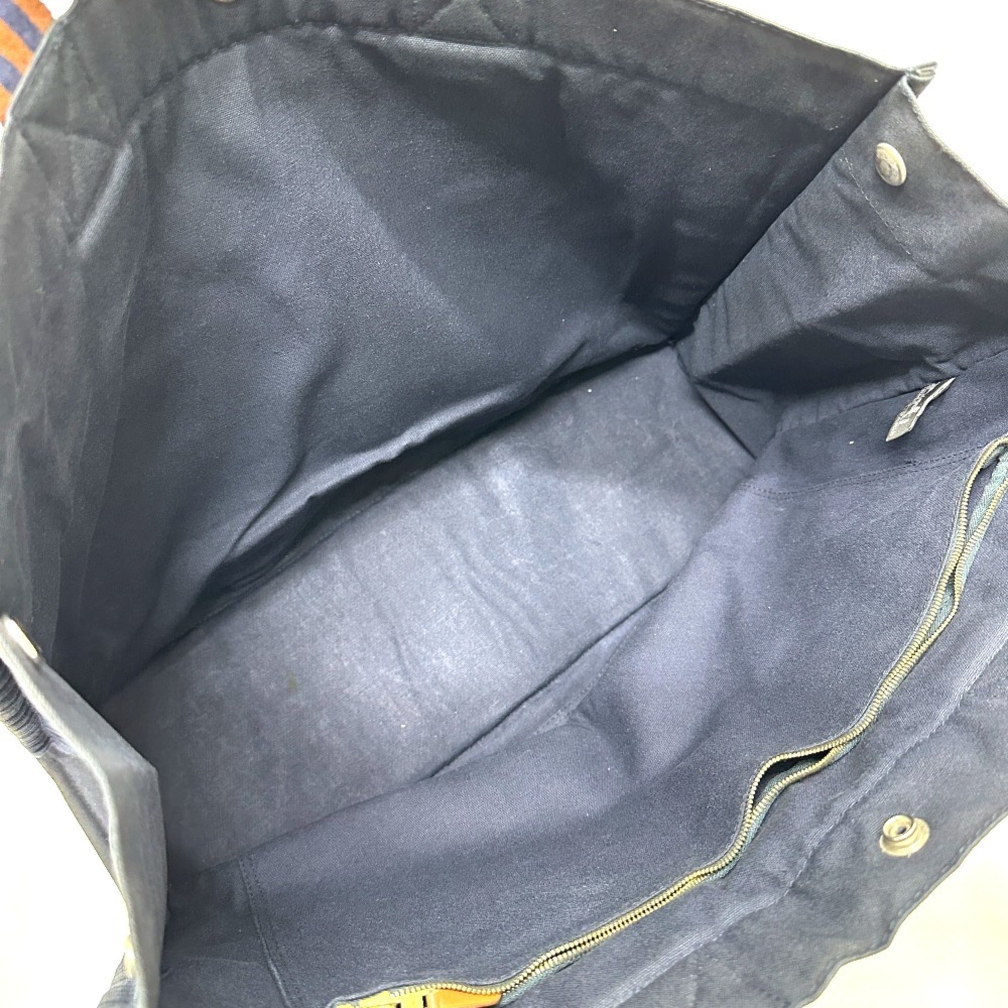 Hermes Fourre Tout Navy Canvas Handbag Tote Bag (Pre-Owned)