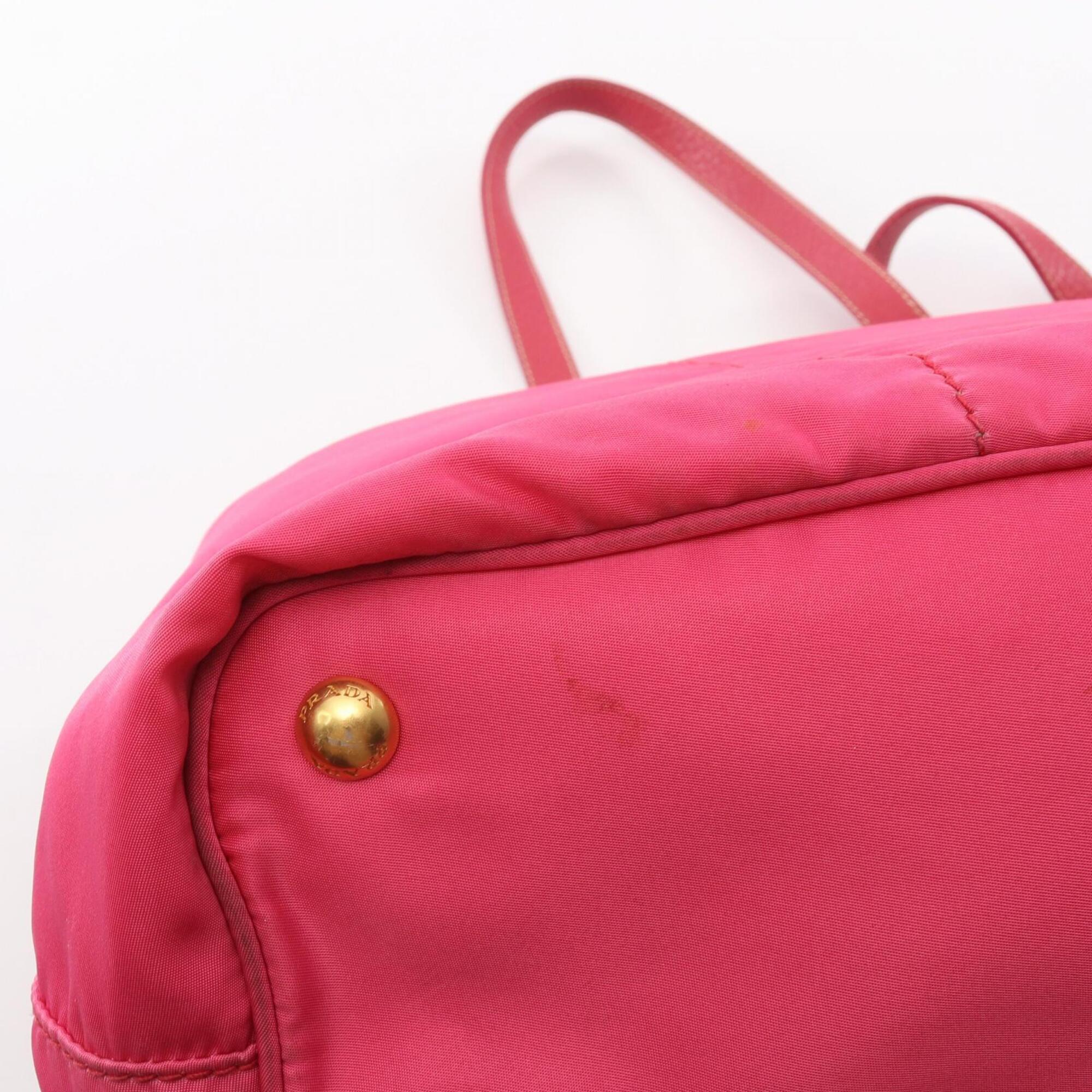 Prada Pink Nylon Leather Handbag Tote Bag (Pre-Owned)