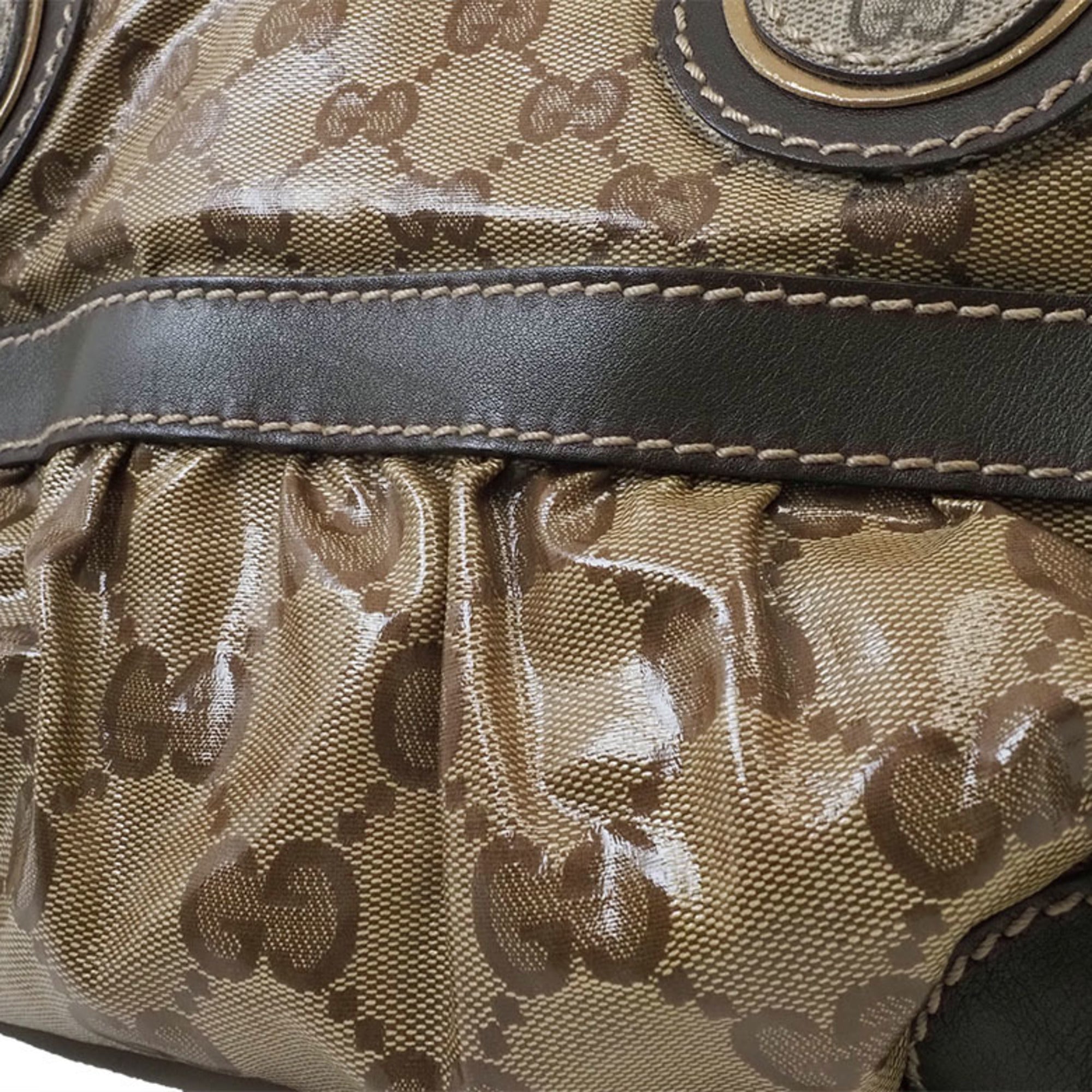 Gucci Gg Crystal Beige Dark Brown Pvc Leather Boston Bag Handbag (Pre-Owned)