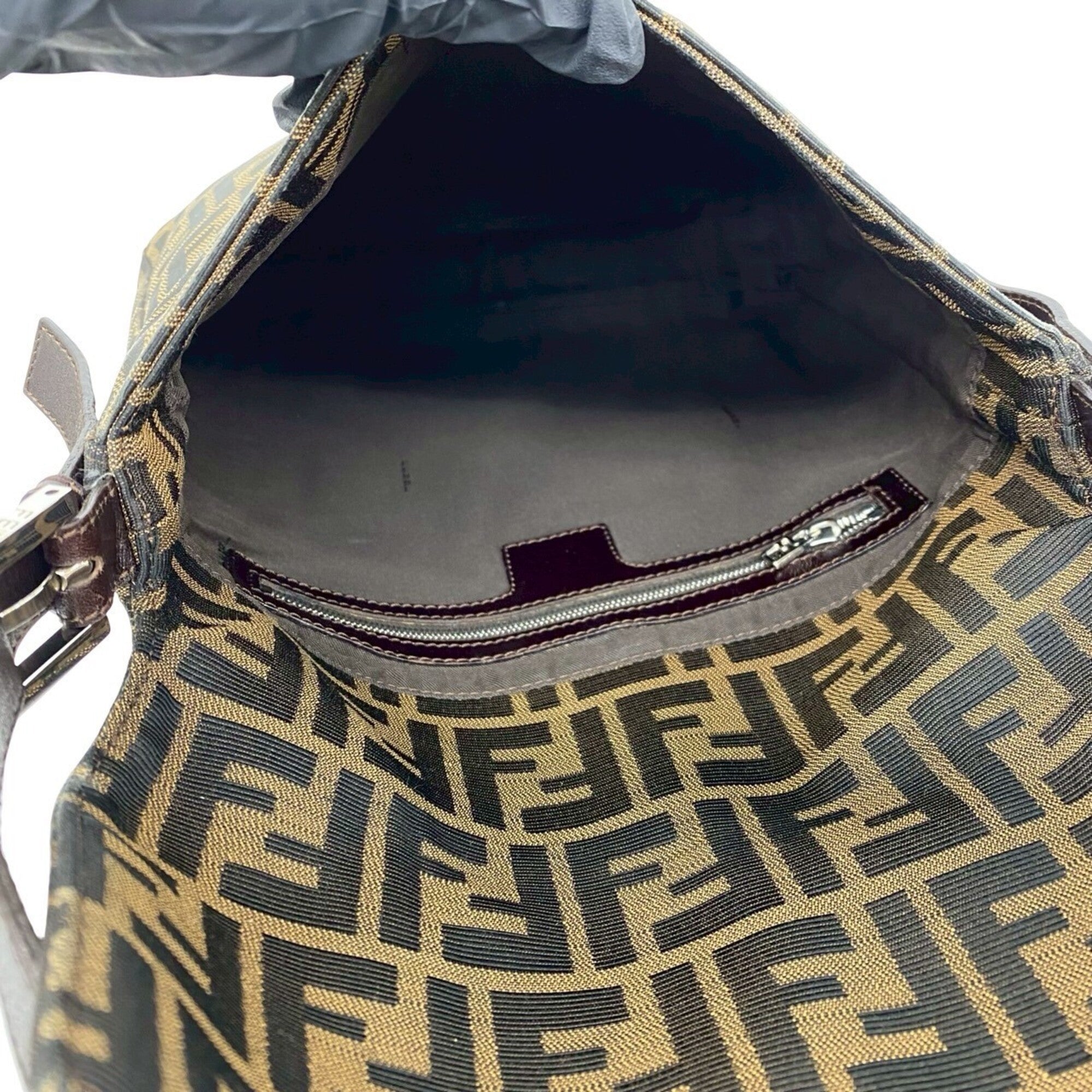 Fendi Black Brown Canvas Leather Shoulder Bag (Pre-Owned)