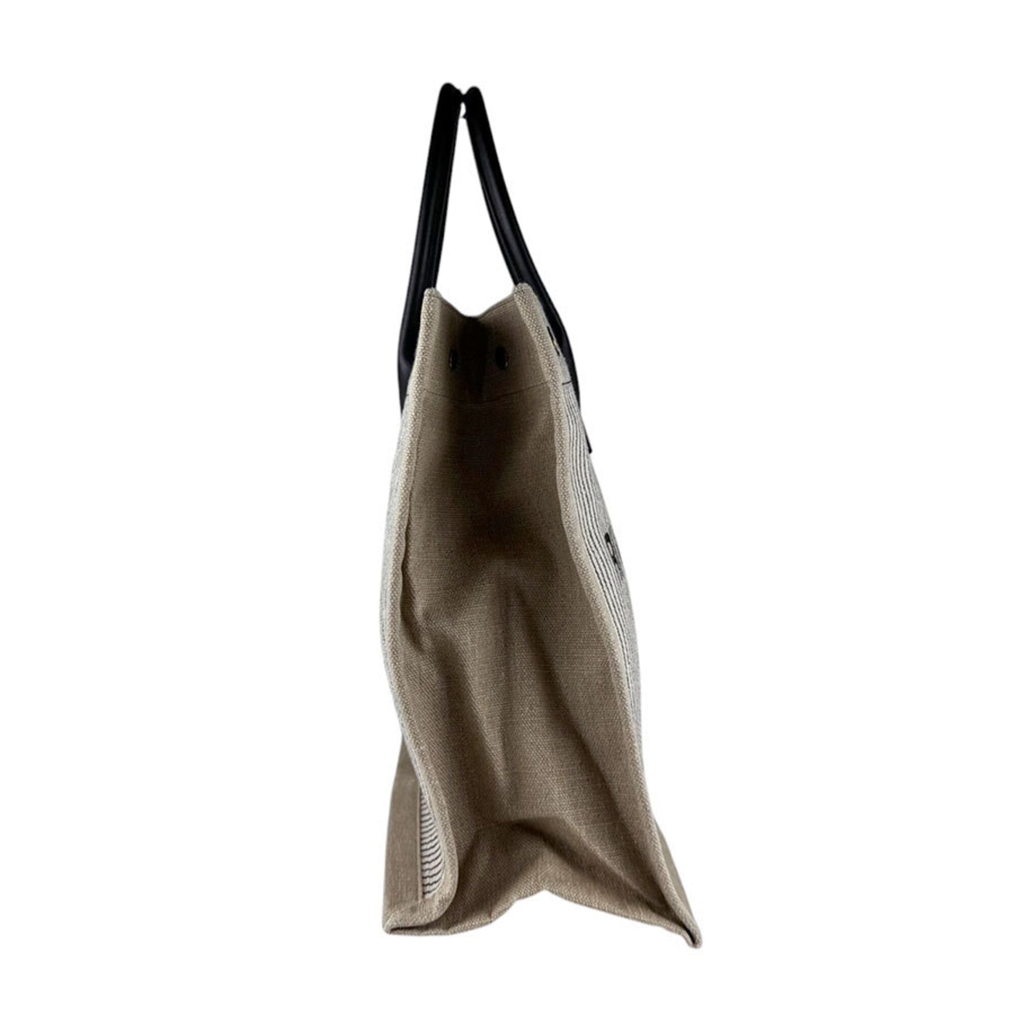 Saint Laurent Beige Black Ivory Canvas Leather Handbag Tote Bag (Pre-Owned)