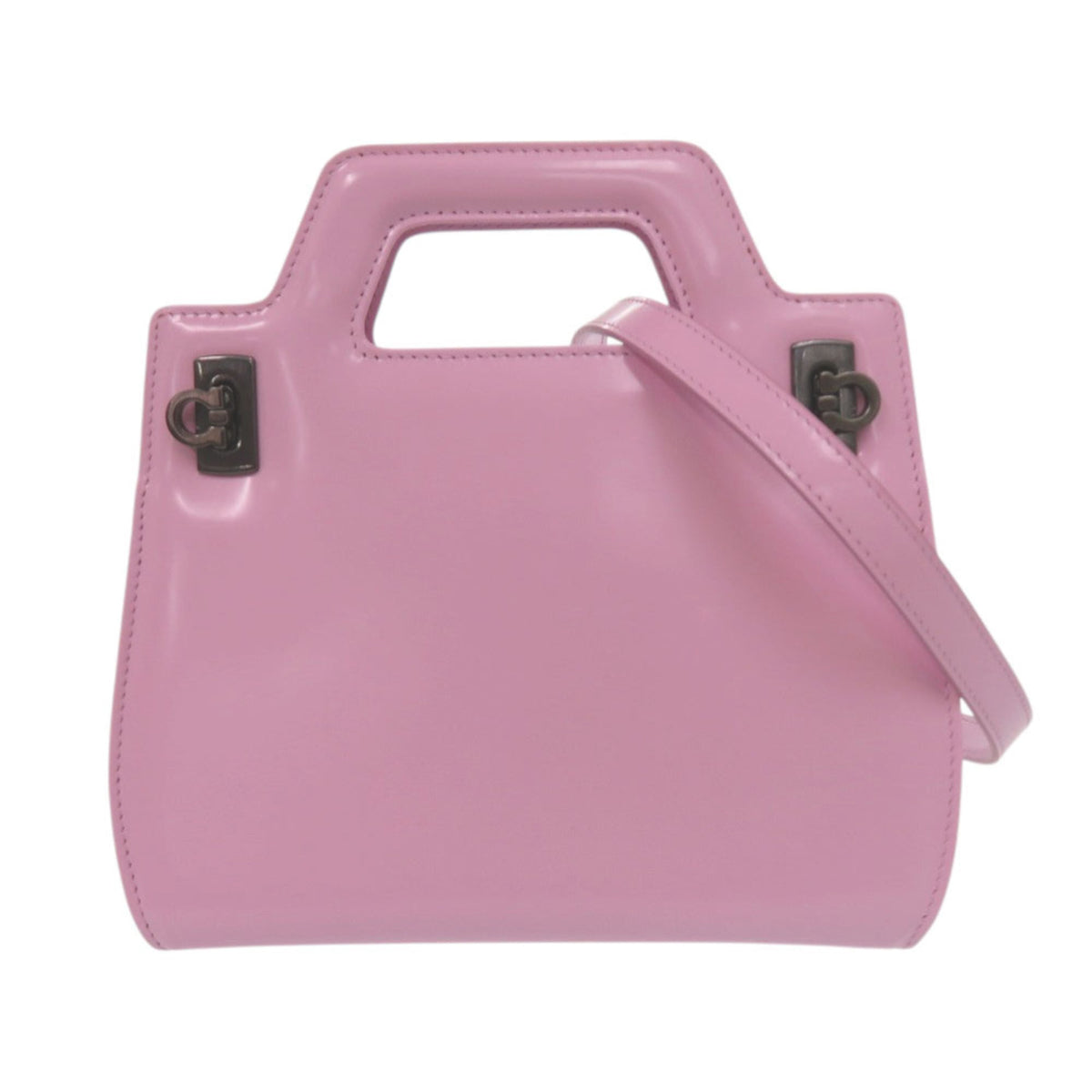 Salvatore Ferragamo Gancini Pink Patent Leather Handbag Shoulder Bag (Pre-Owned)
