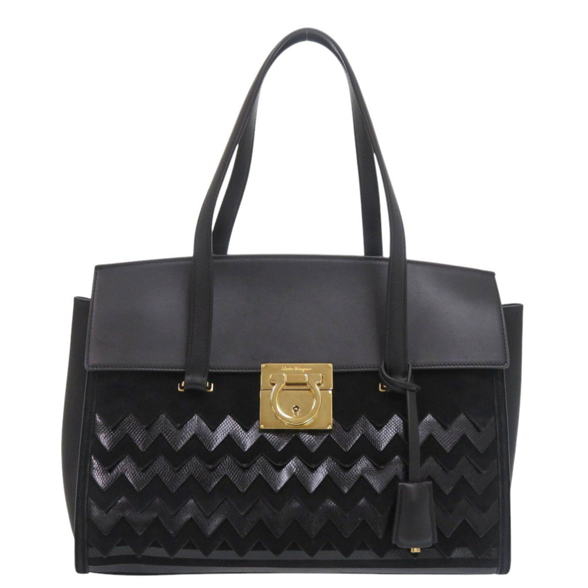 Salvatore Ferragamo Gancini Black Leather Handbag (Pre-Owned)