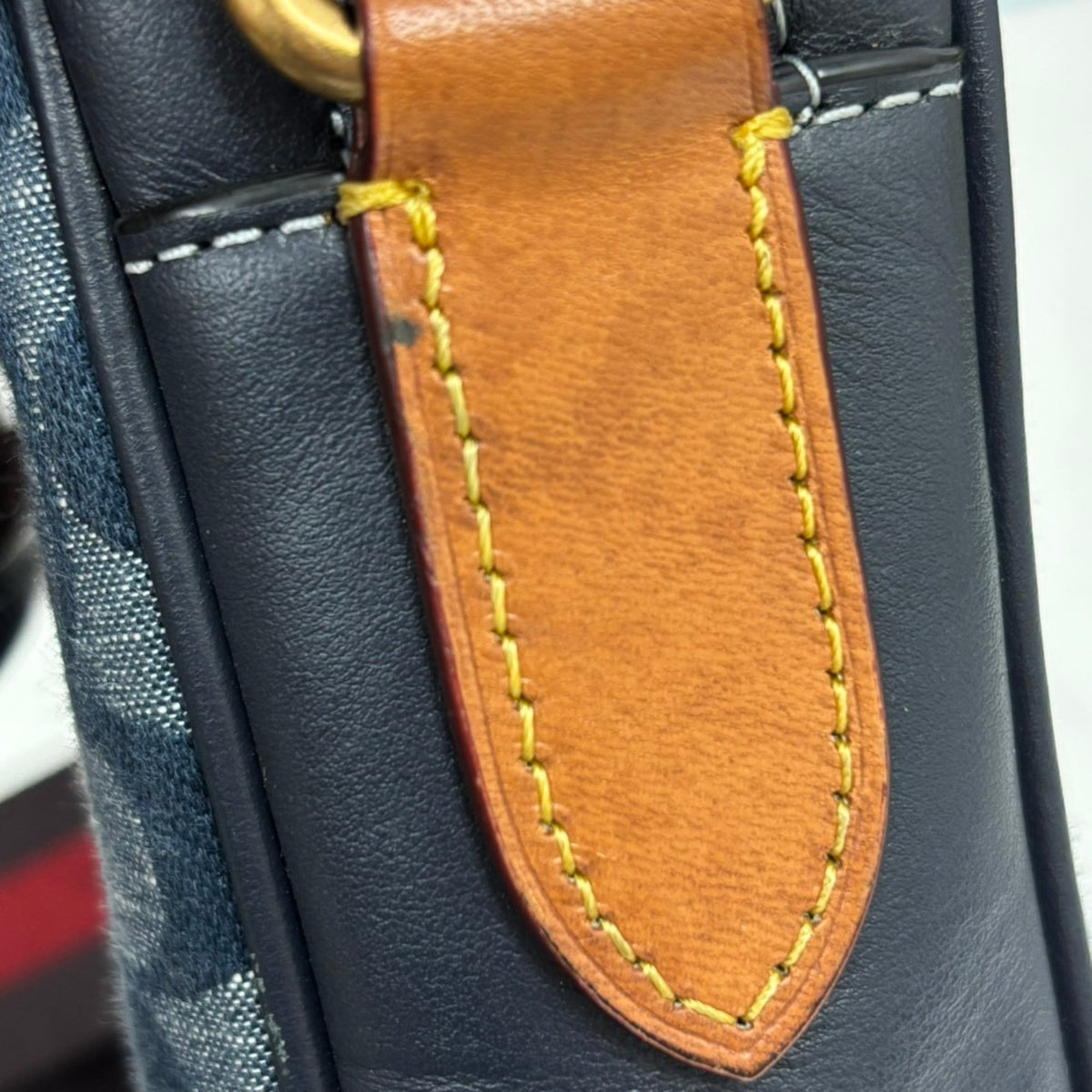 Coach Brown Navy Red Color Canvas Leather Pochette Shoulder Bag (Pre-Owned)