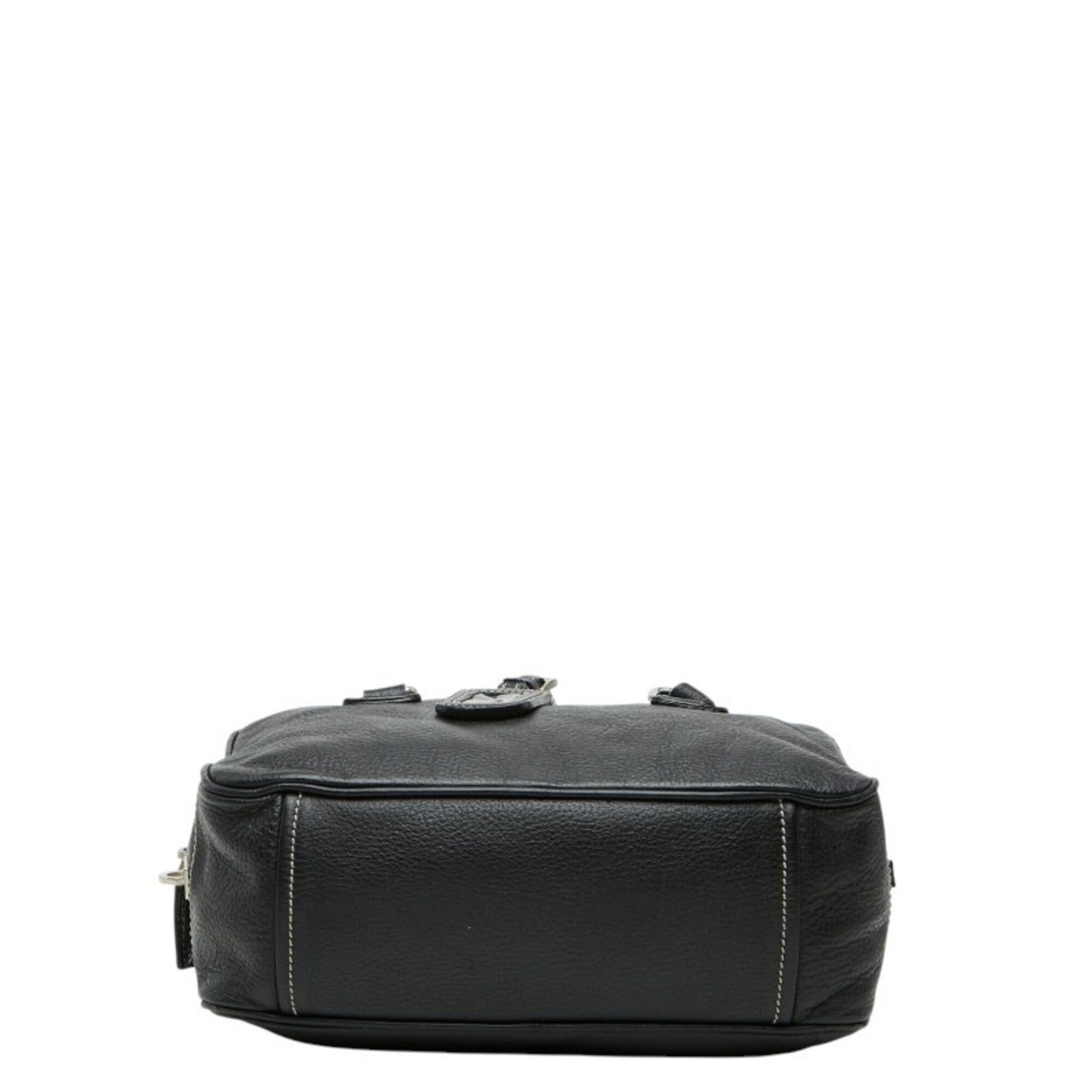 Prada Black Leather Boston Bag Handbag (Pre-Owned)