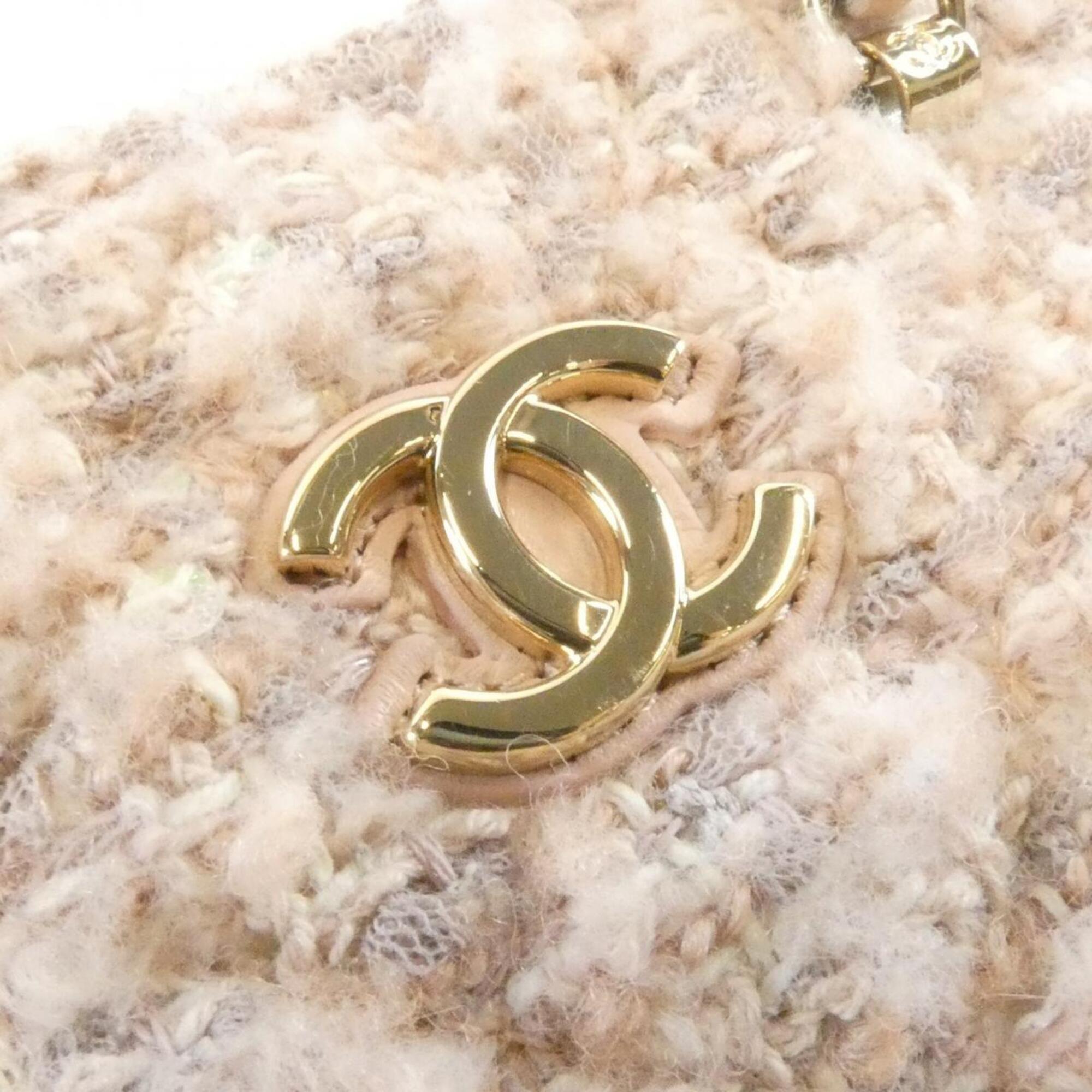 Chanel Pink Cotton Tweed Spangles Handbag Shoulder Bag (Pre-Owned)