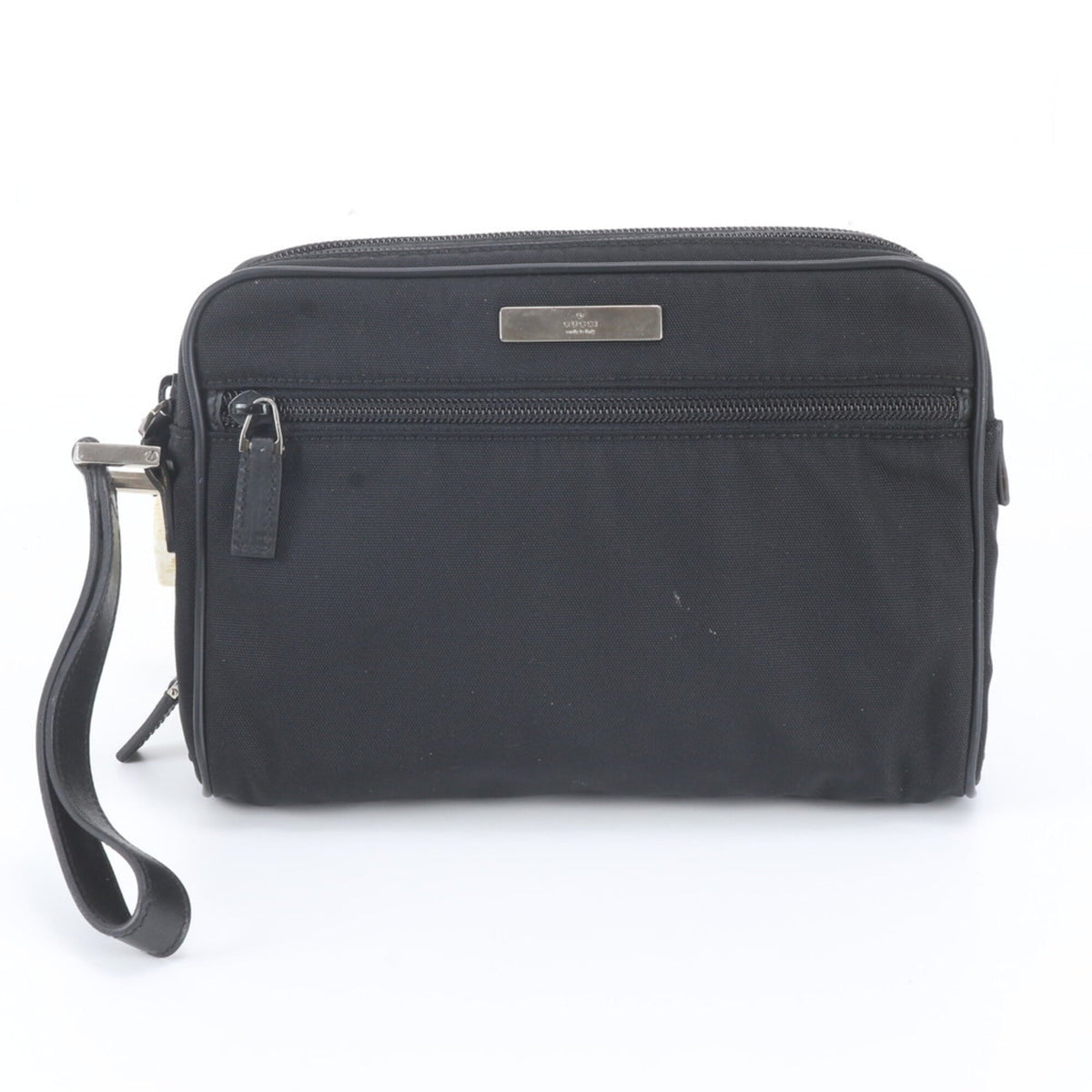 Gucci Black Leather Canvas Clutch Bag Pouch (Pre-Owned)