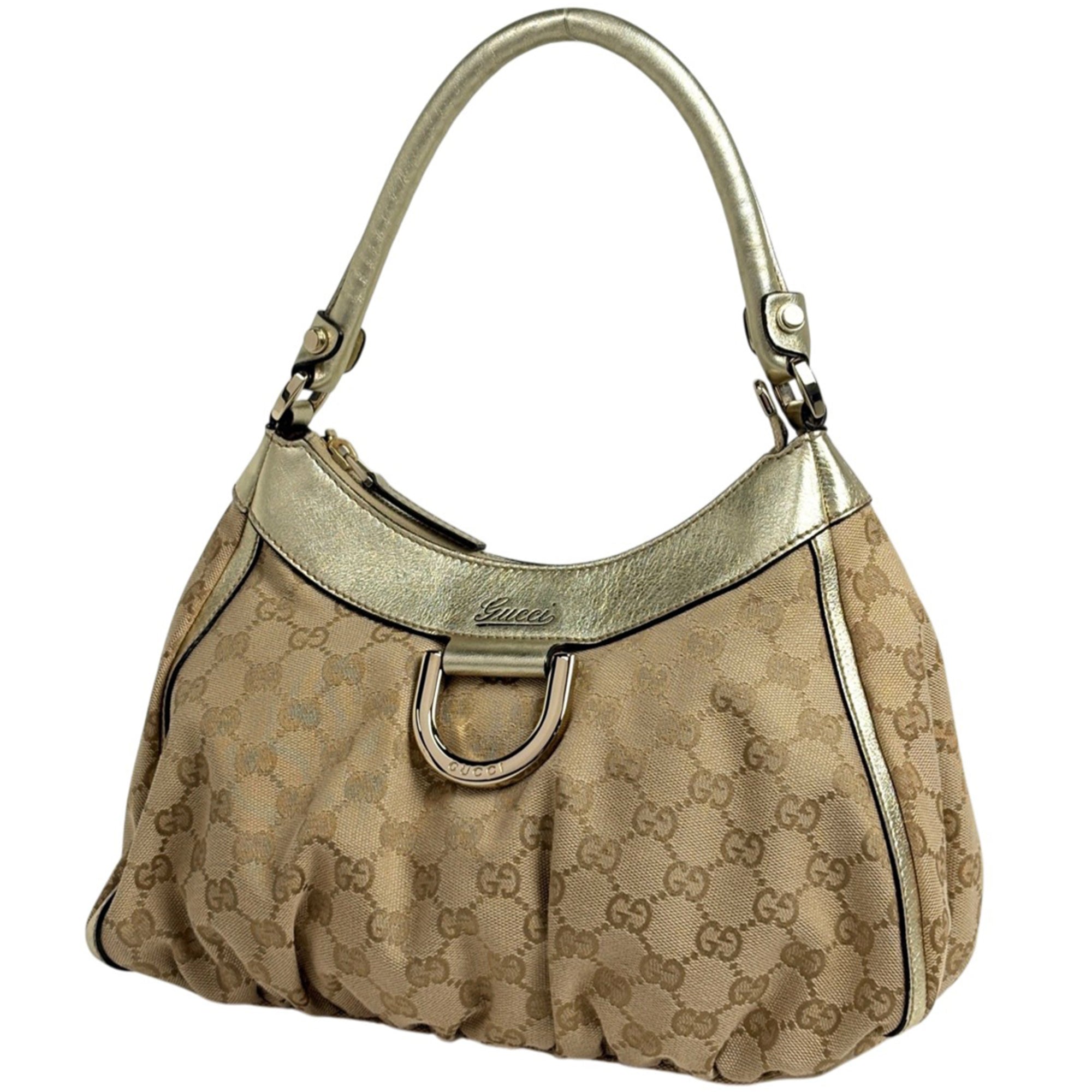 Gucci Beige Gold Gg Canvas Leather Handbag Shoulder Bag (Pre-Owned)