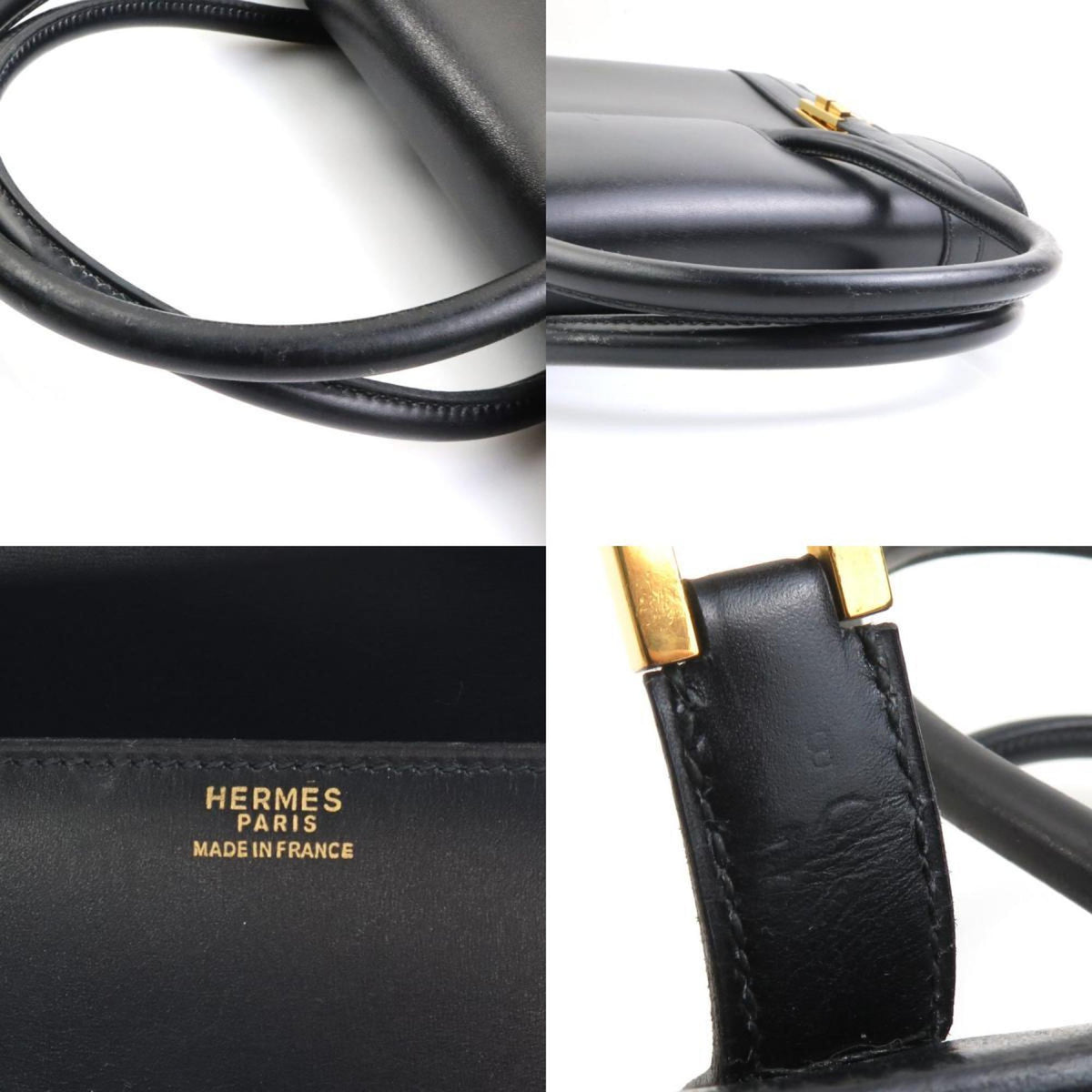 Hermes Black Box Calf Leather Handbag (Pre-Owned)