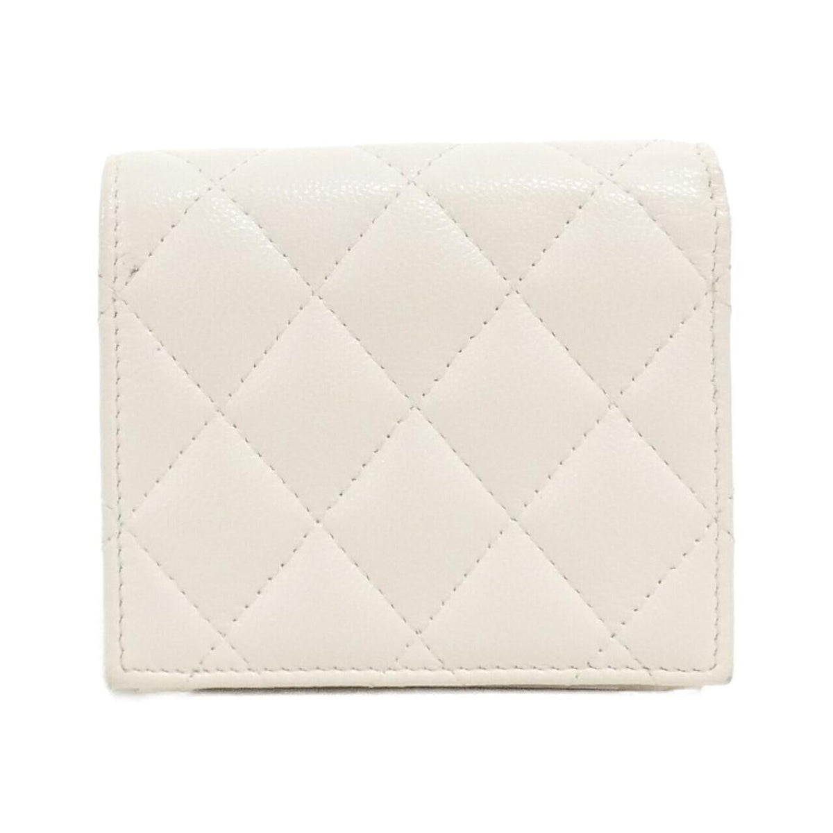 Chanel White Grained Calfskin Long Wallet (Bi-Fold) (Pre-Owned)