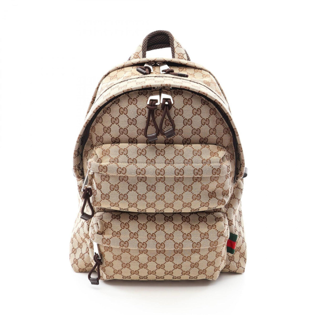 Gucci Beige Brown Canvas Leather Backpack Handbag (Pre-Owned)