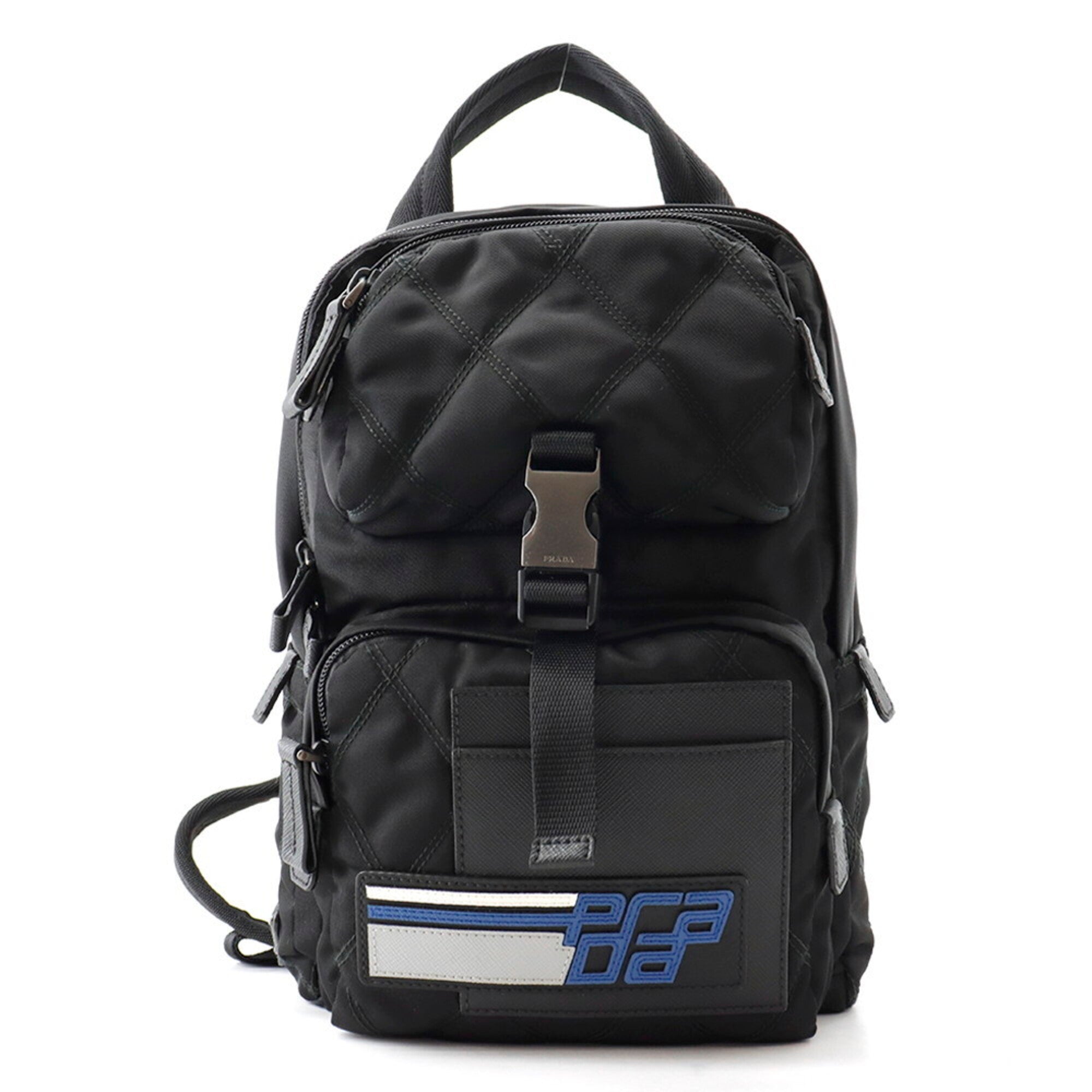 Prada Black Blue White Nylon Leather Backpack Sling Bag (Pre-Owned)
