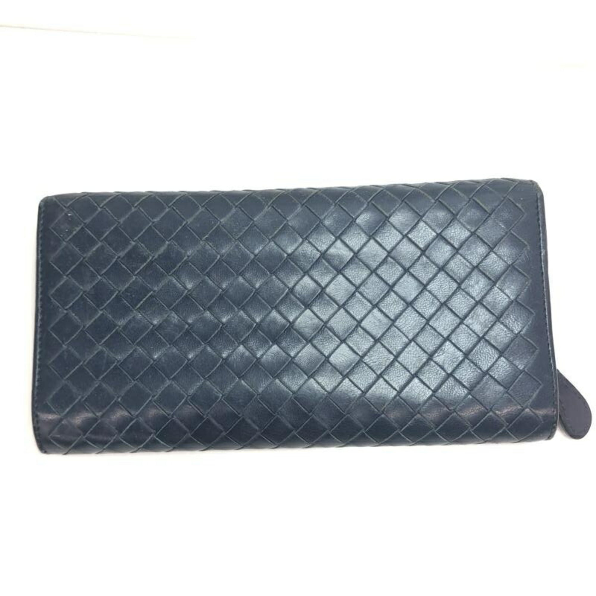 Bottega Veneta Intrecciato Navy Leather Long Wallet (Bi-Fold) (Pre-Owned)