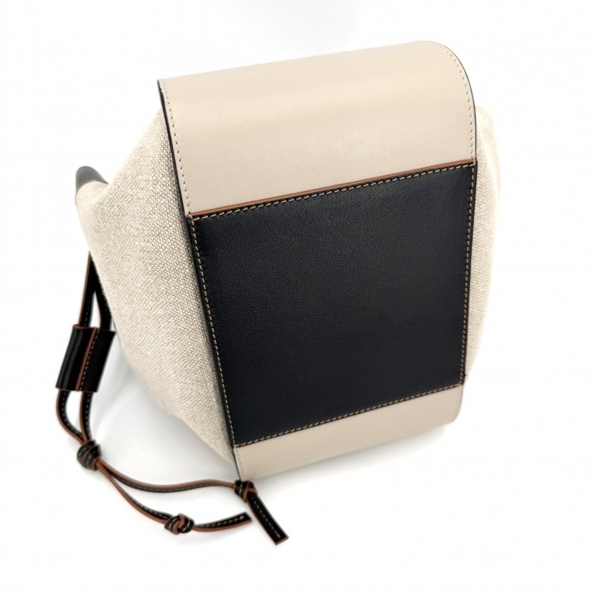 Loewe Beige Black White Leather Handbag Shoulder Bag Tote Bag (Pre-Owned)