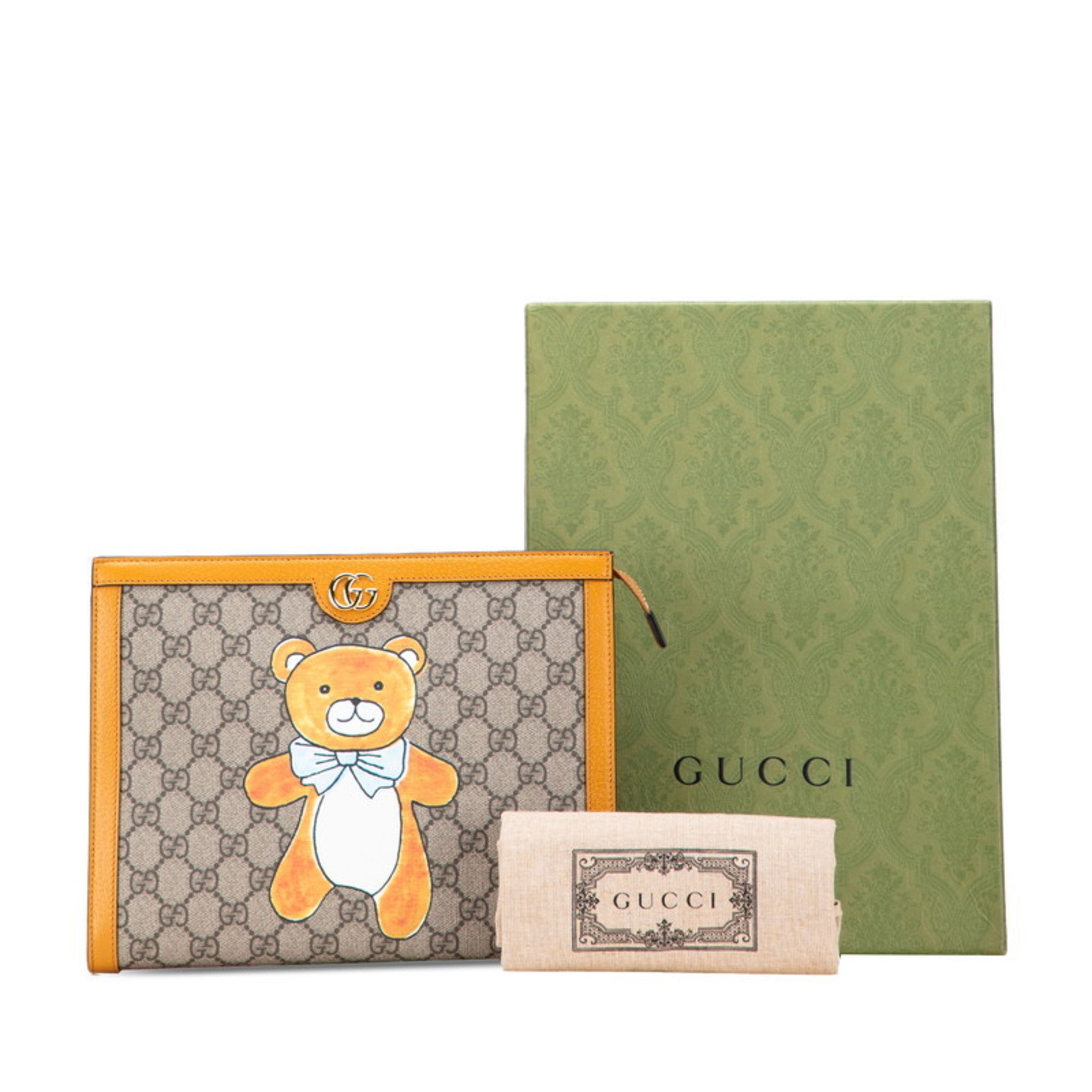 Gucci Beige Orange Pvc Leather Clutch Bag (Pre-Owned)