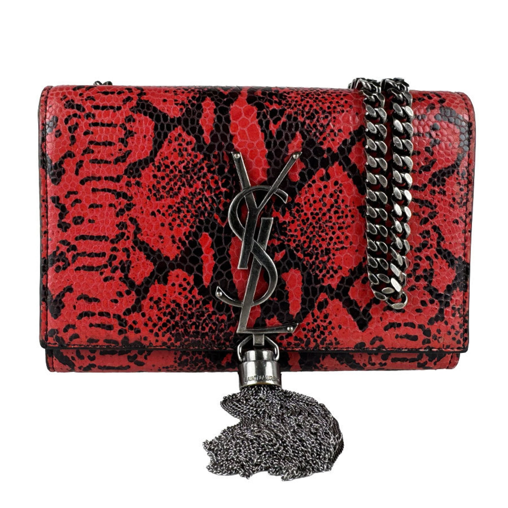 Saint Laurent Black Red Color Leather Shoulder Bag (Pre-Owned)