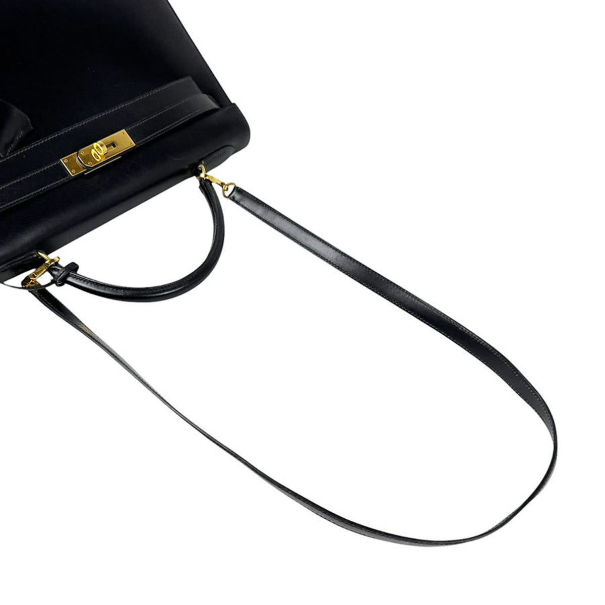 Hermes Black Box Calf Leather Handbag Shoulder Bag (Pre-Owned)
