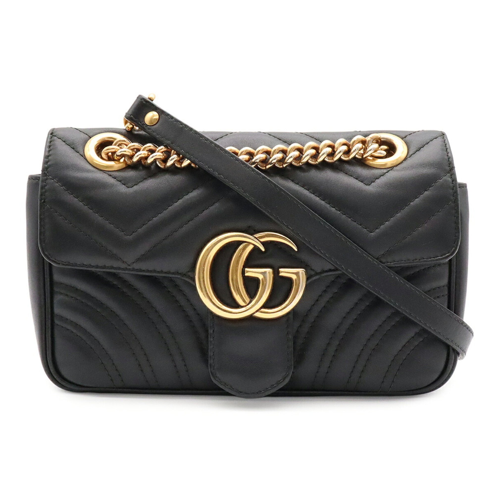 Gucci Gg Marmont Black Leather Pochette Shoulder Bag (Pre-Owned)