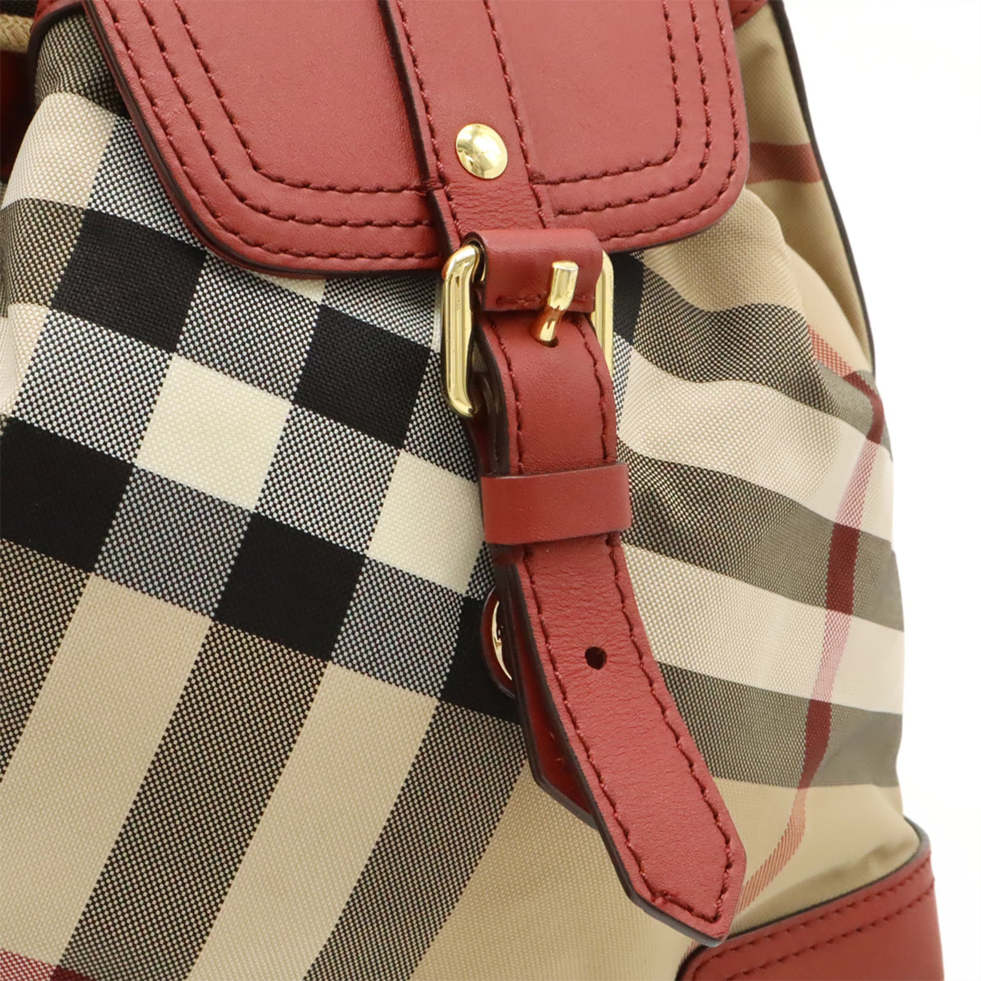 Burberry House Check Beige Red Color Nylon Leather Backpack (Pre-Owned)