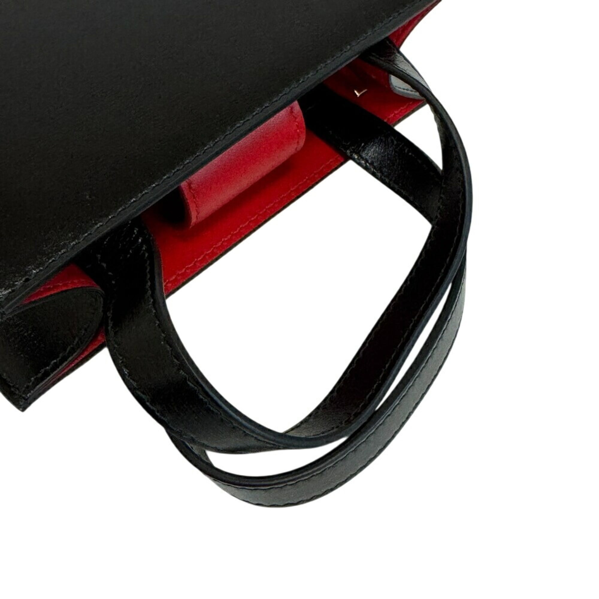 Salvatore Ferragamo Black Red Color Leather Metal Tote Bag (Pre-Owned)