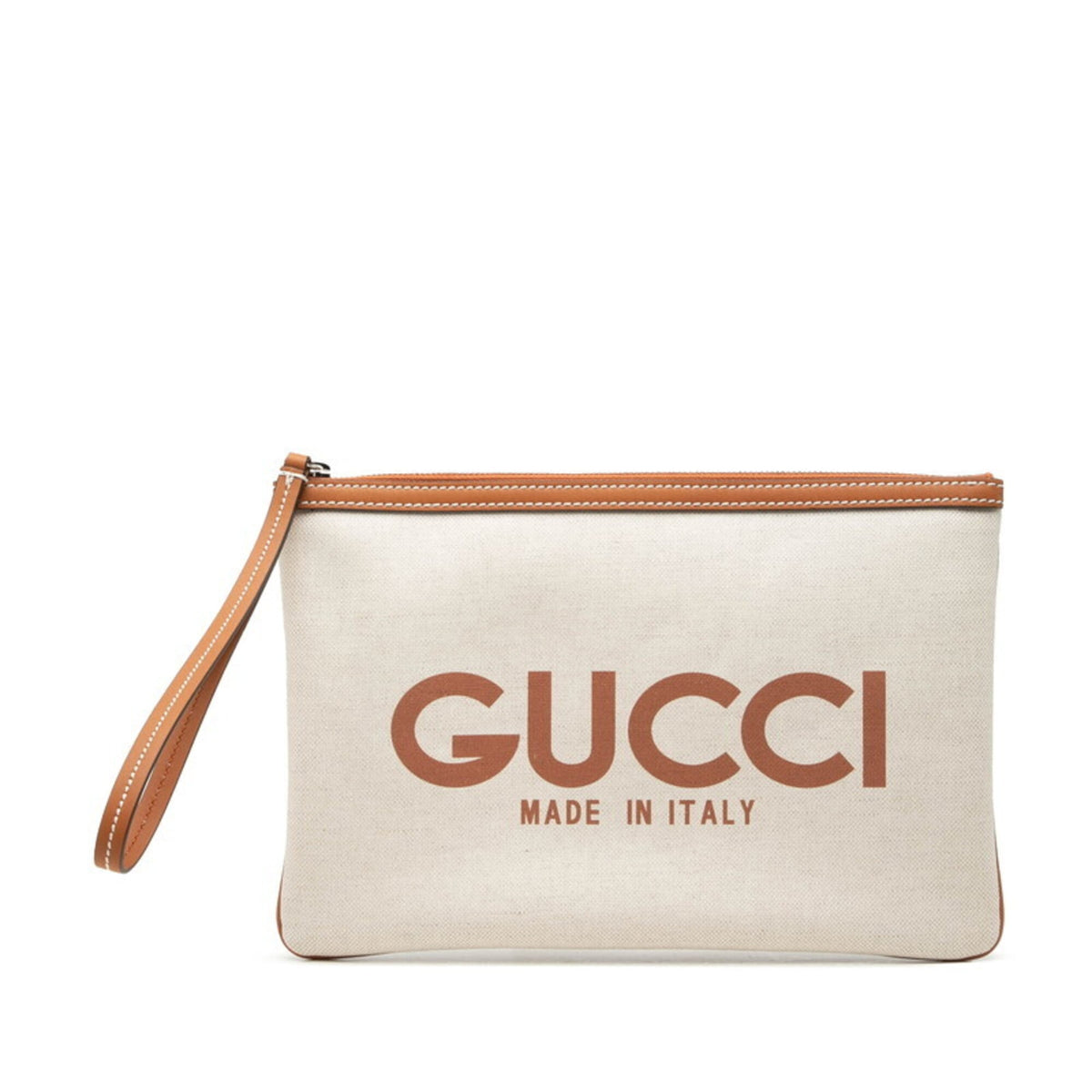 Gucci Brown Ivory Canvas Leather Pvc Clutch Bag (Pre-Owned)