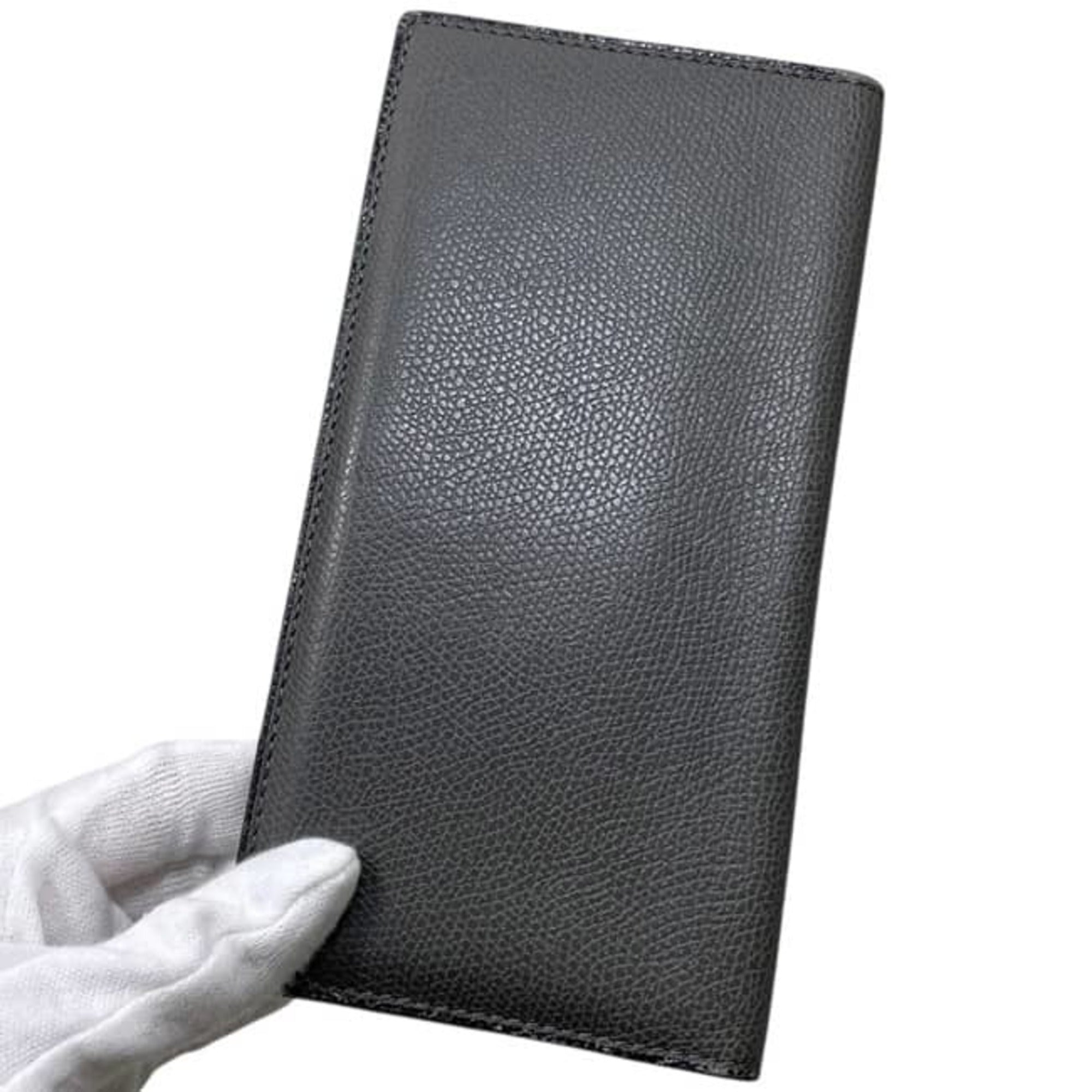 Valextra Gray Leather Long Wallet (Bi-Fold) (Pre-Owned)