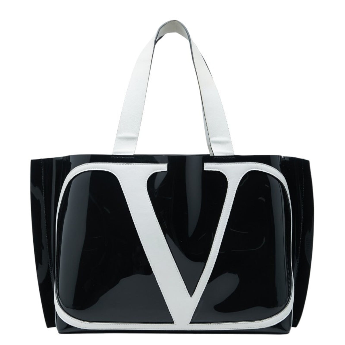Valentino Black White Pvc Leather Handbag Tote Bag (Pre-Owned)