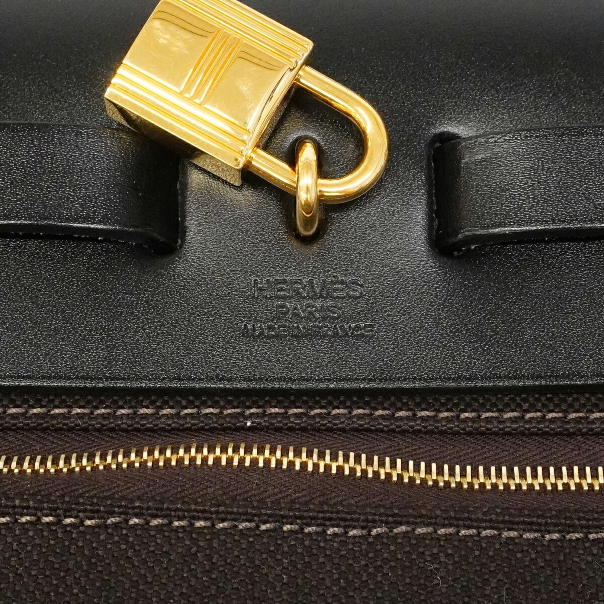 Hermes Black Brown Toile Officier Handbag (Pre-Owned)