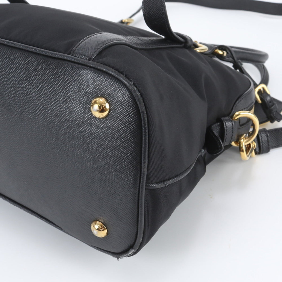 Prada Black Leather Nylon Handbag Shoulder Bag Tote Bag (Pre-Owned)