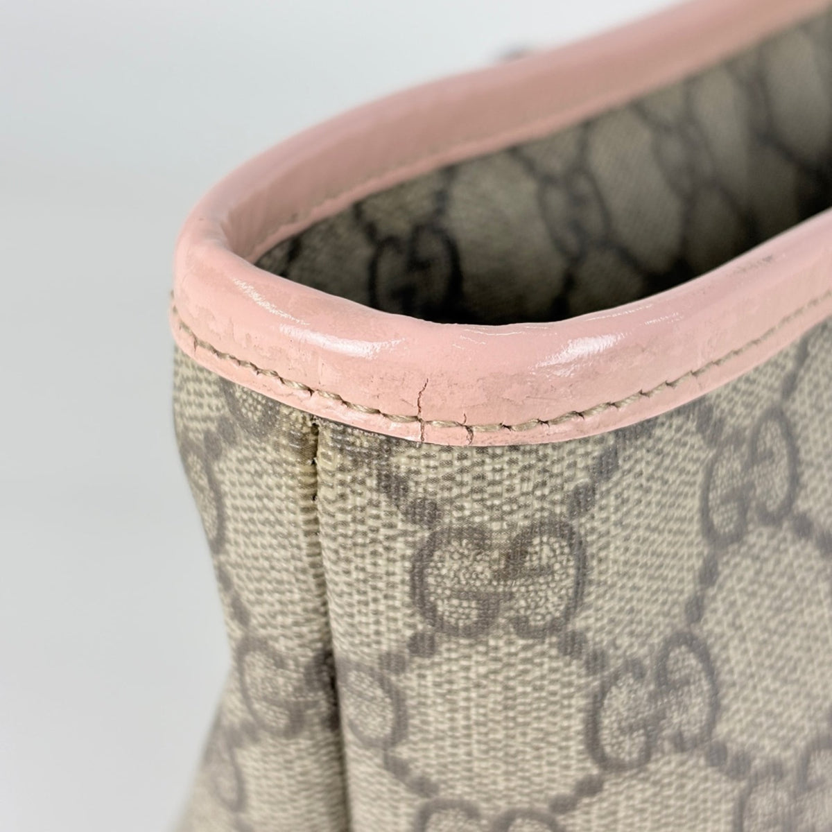Gucci Beige Pink Coated Canvas Leather Tote Bag (Pre-Owned)