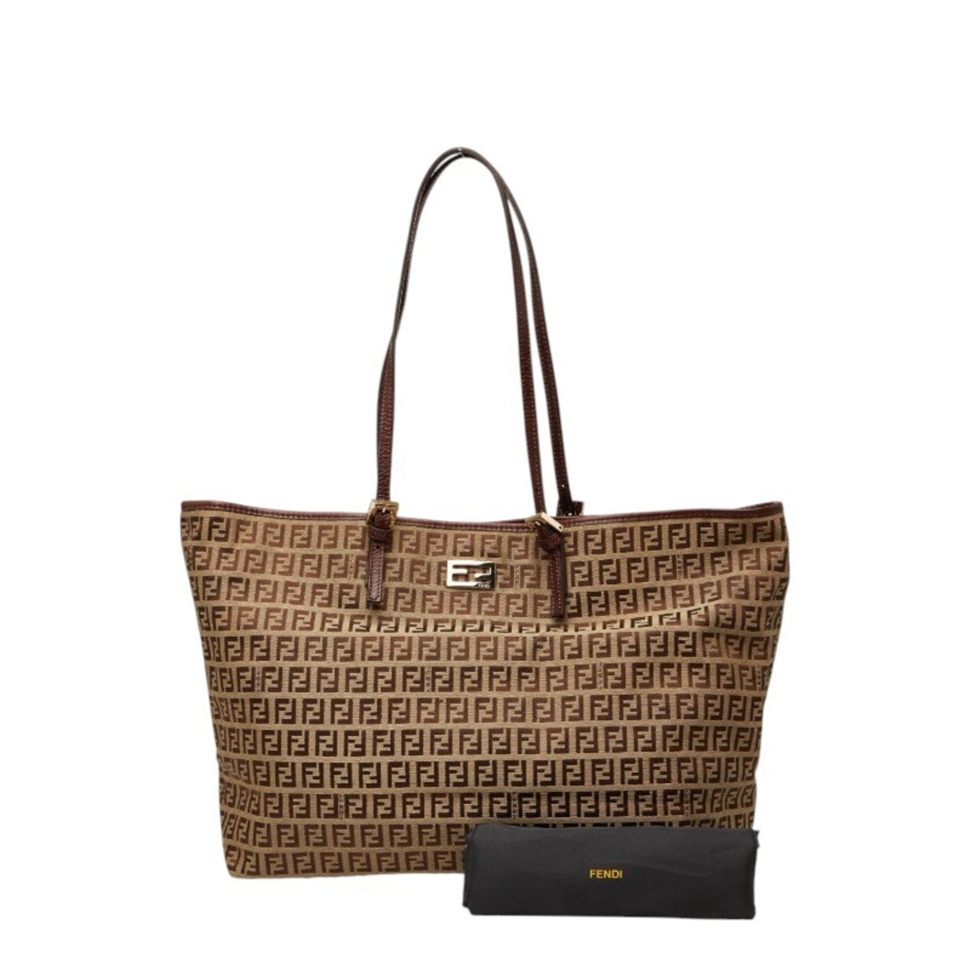 Fendi Beige Brown Canvas Leather Tote Bag (Pre-Owned)