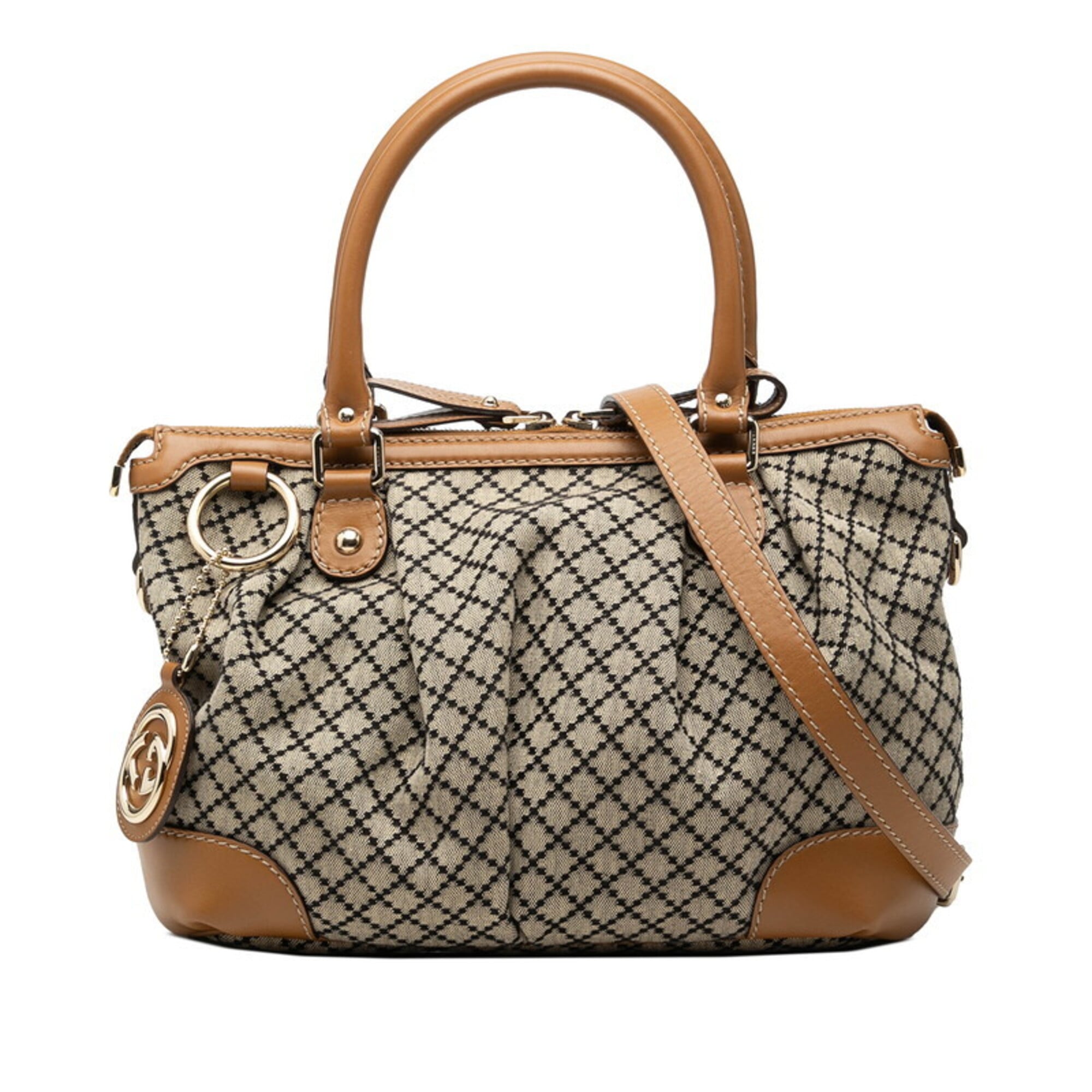 Gucci Beige Black Brown Canvas Leather Handbag Shoulder Bag (Pre-Owned)