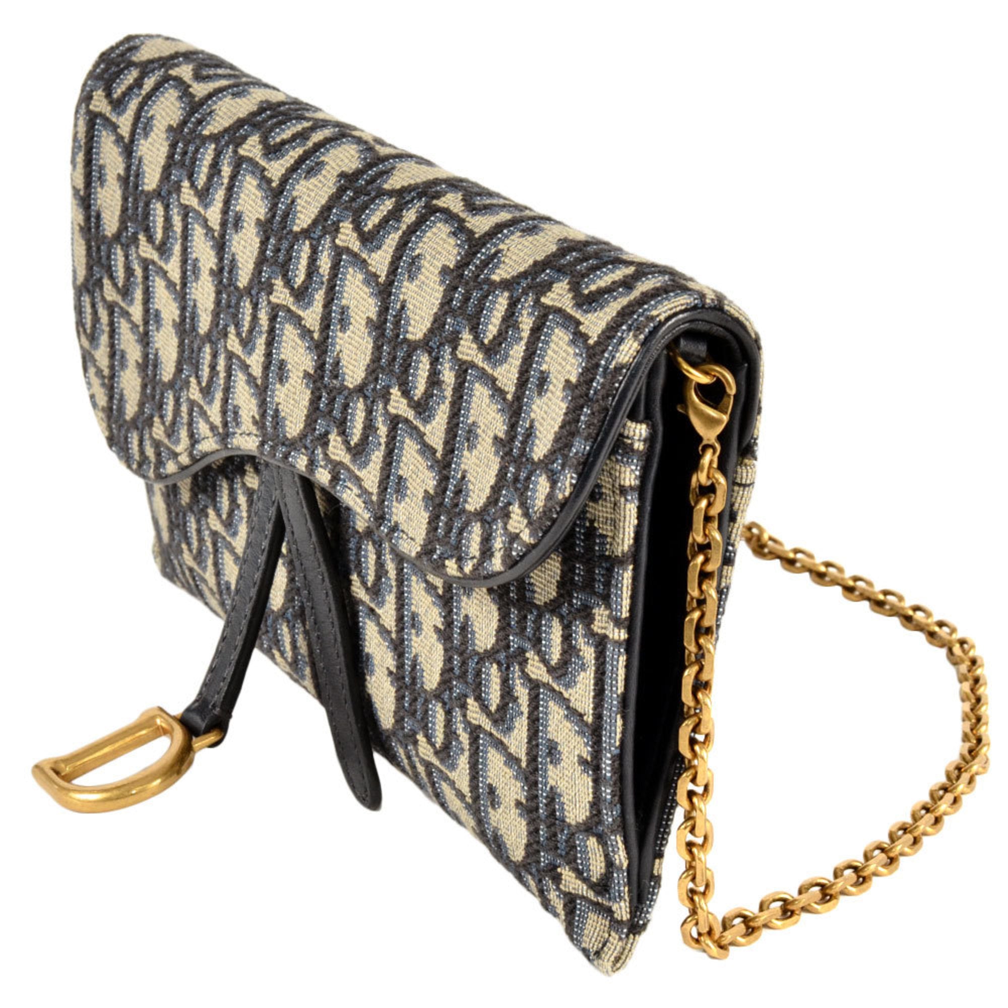 Christian Dior Blue Jacquard Chain/Shoulder Wallet (Pre-Owned)