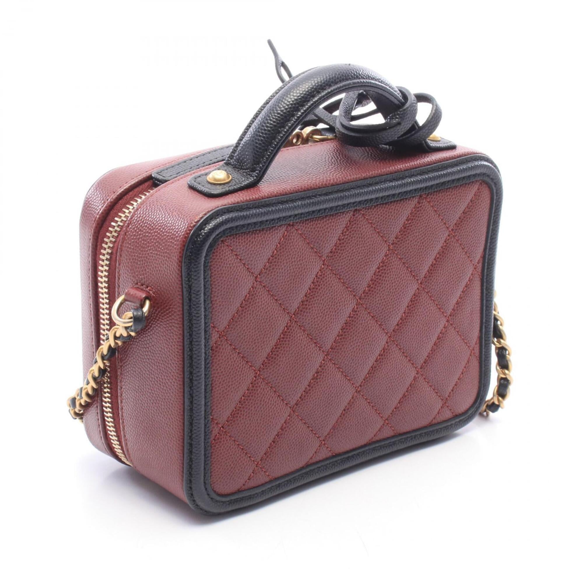 Chanel Black Bordeaux Grained Calfskin Shoulder Bag Vanity Bag (Pre-Owned)