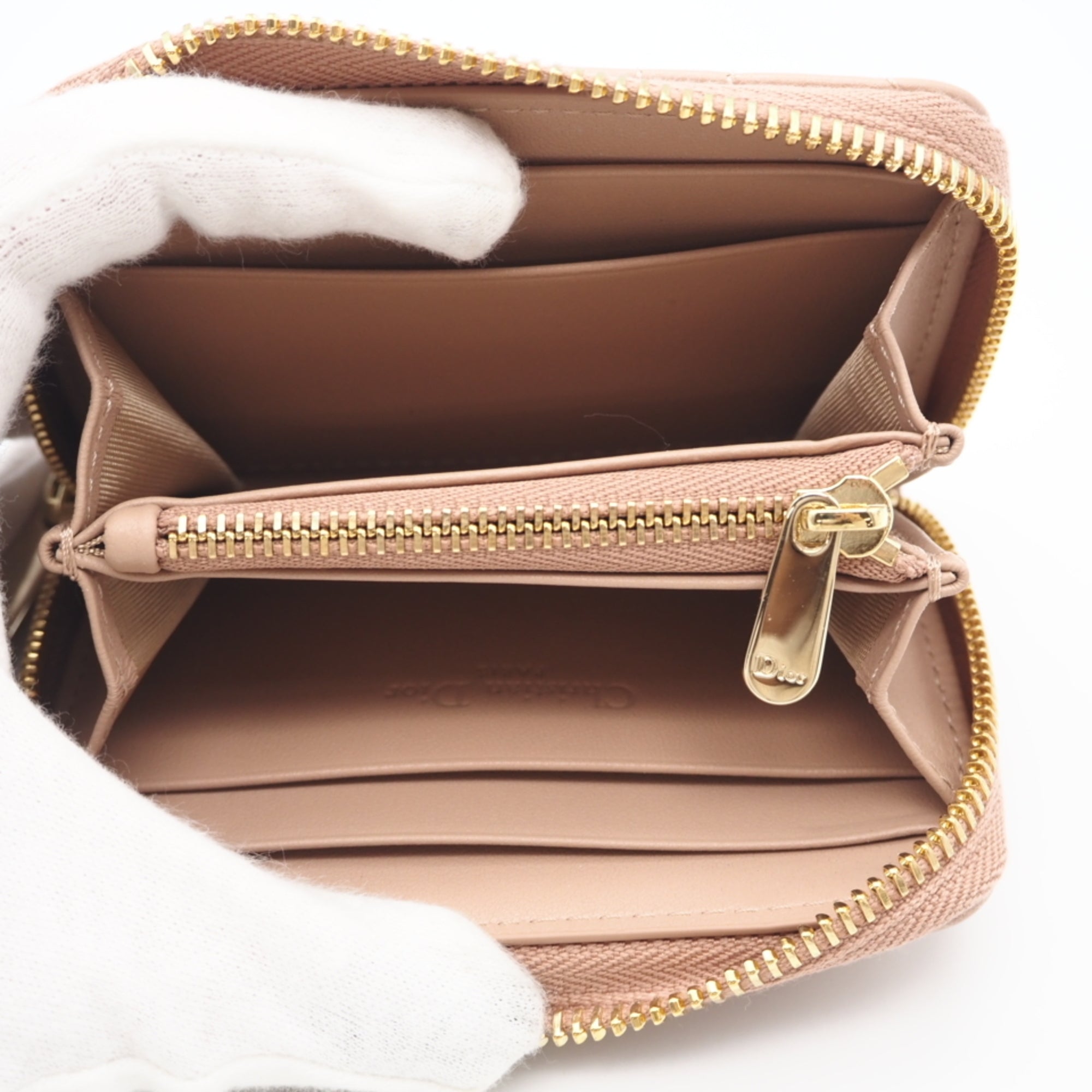Christian Dior Lady Dior Pink Beige Leather Coin Purse/Coin Case (Pre-Owned)