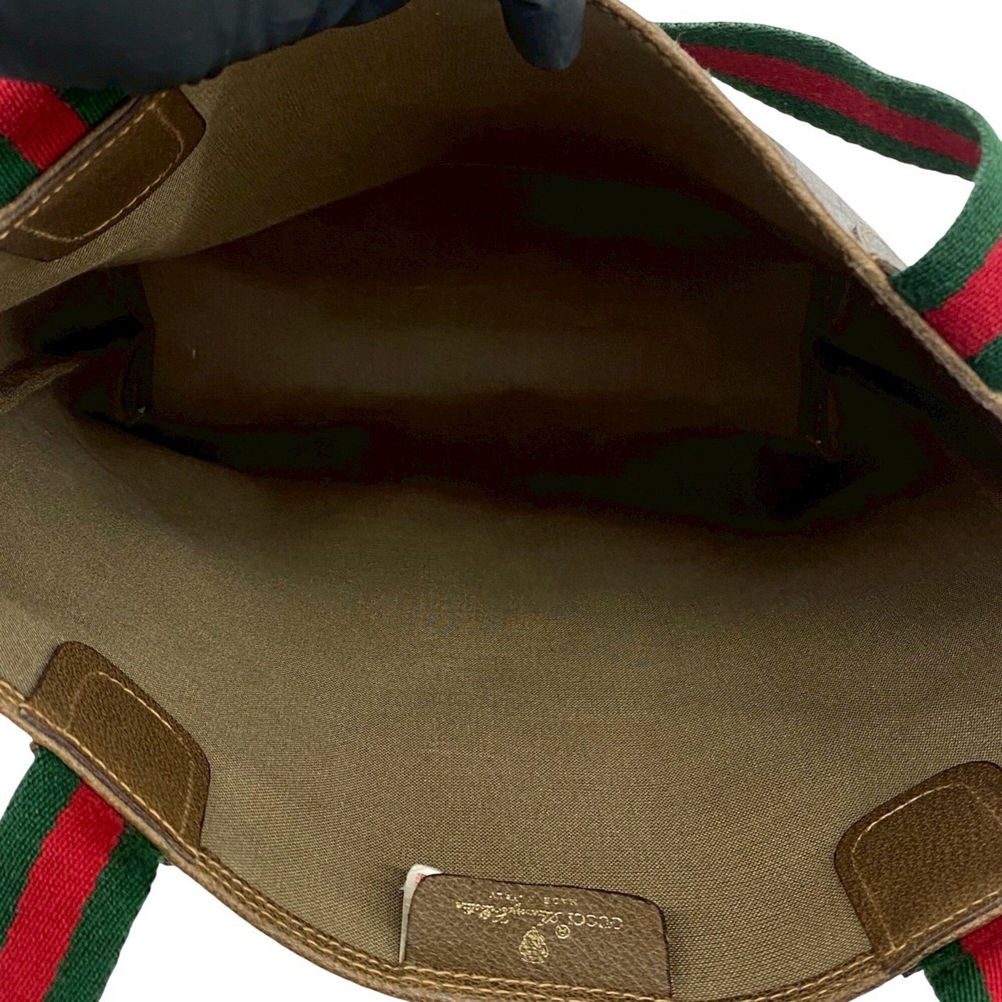Gucci Brown Green Red Color Leather Pvc Handbag Tote Bag (Pre-Owned)