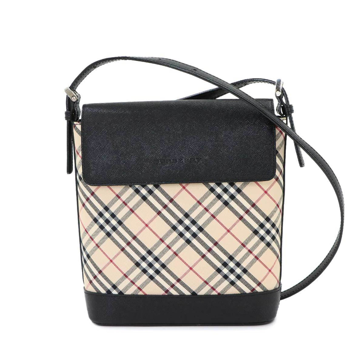 Burberry Beige Black Canvas Leather Shoulder Bag (Pre-Owned)
