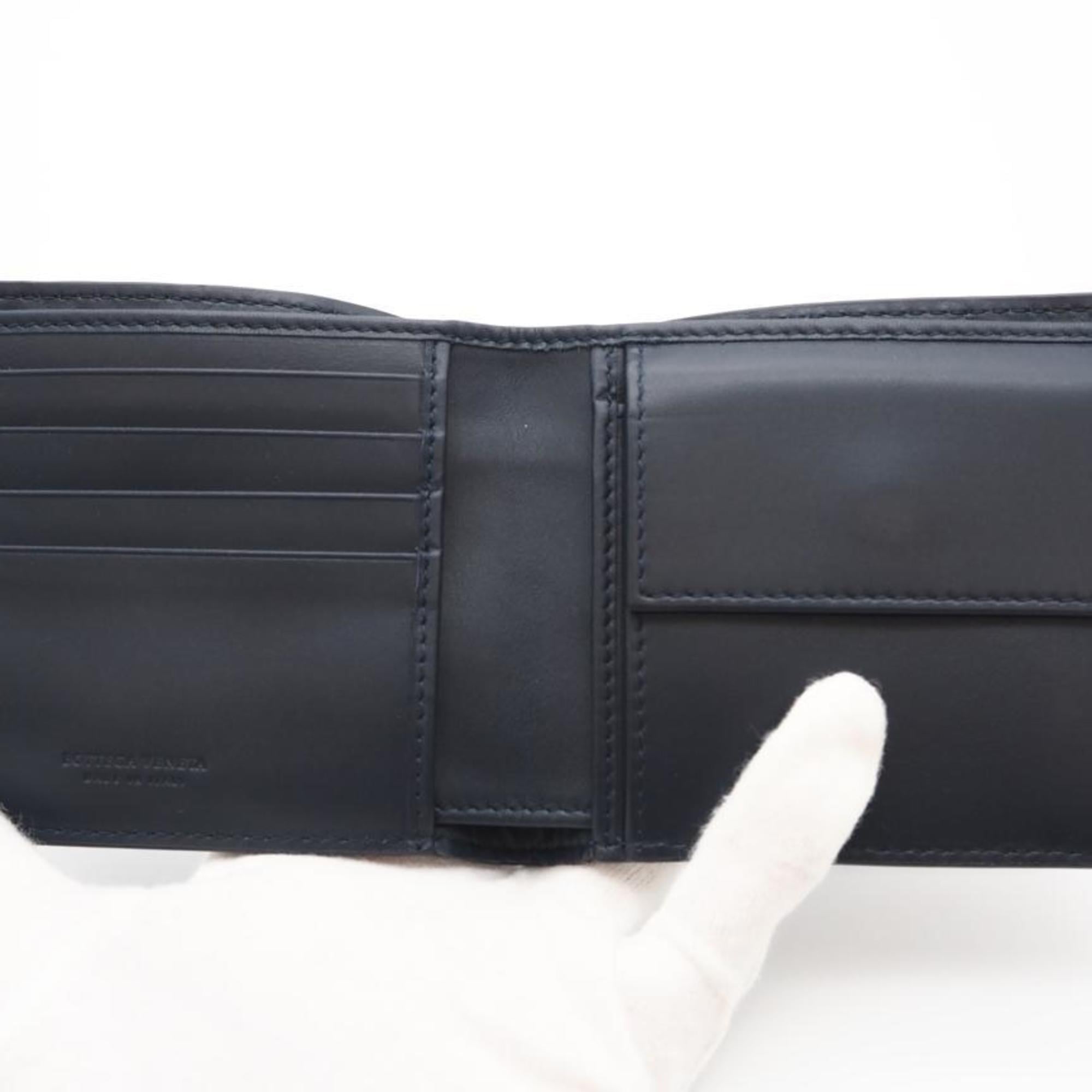 Bottega Veneta Navy Intrecciato Leather Wallet (Bi-Fold) (Pre-Owned)