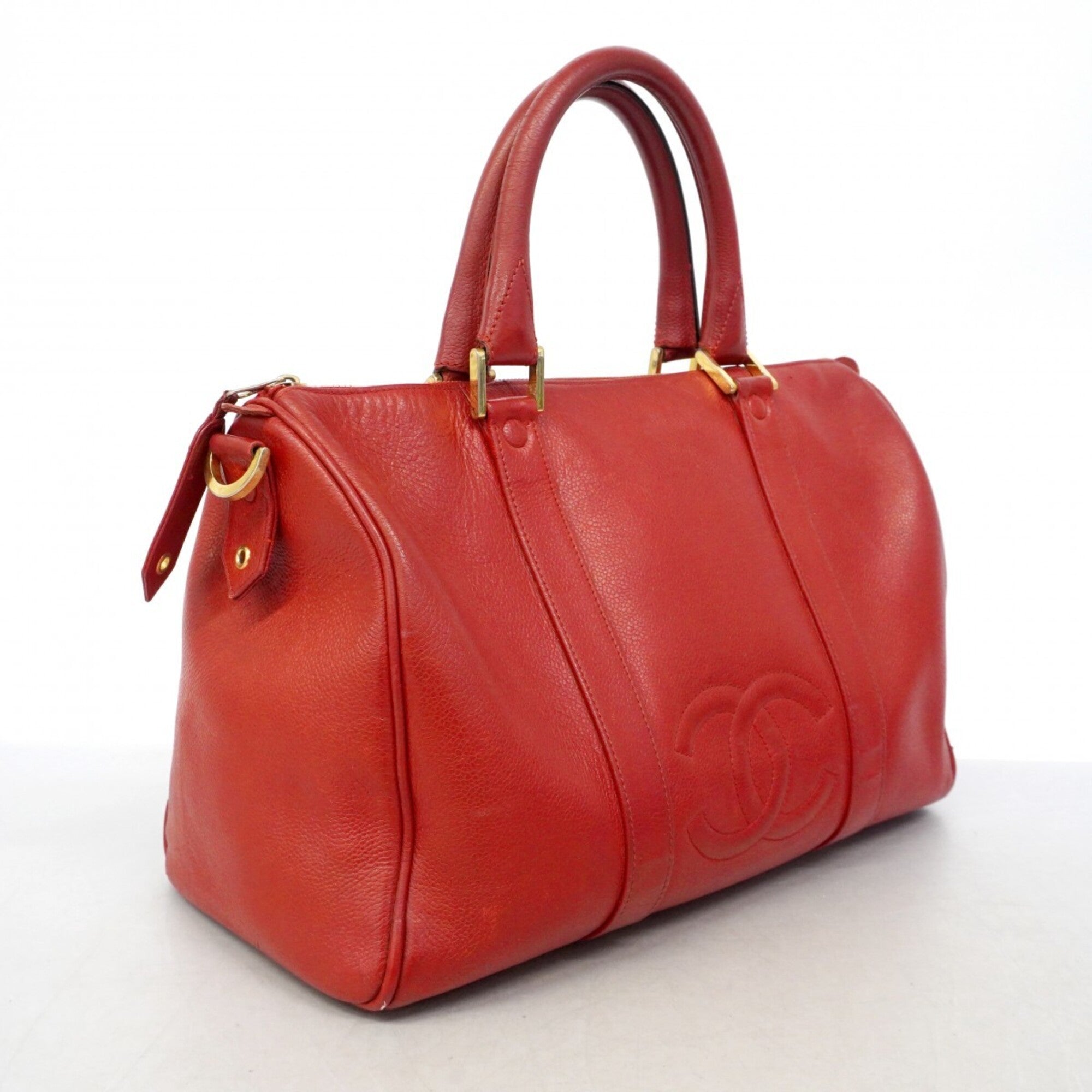 Chanel Red Color Grained Calfskin Handbag (Pre-Owned)
