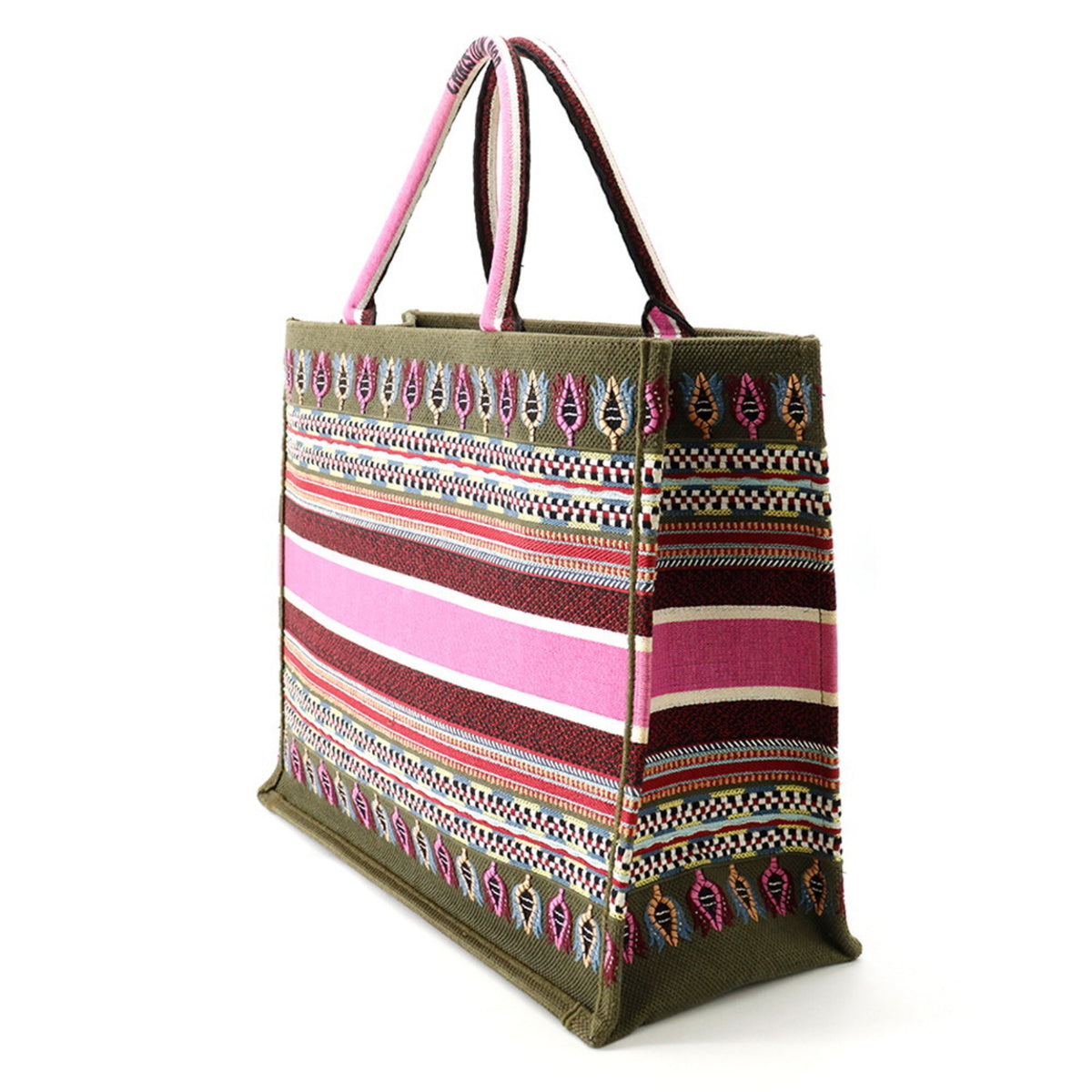 Christian Dior Khaki Multi-Color Purple Canvas Tote Bag (Pre-Owned)