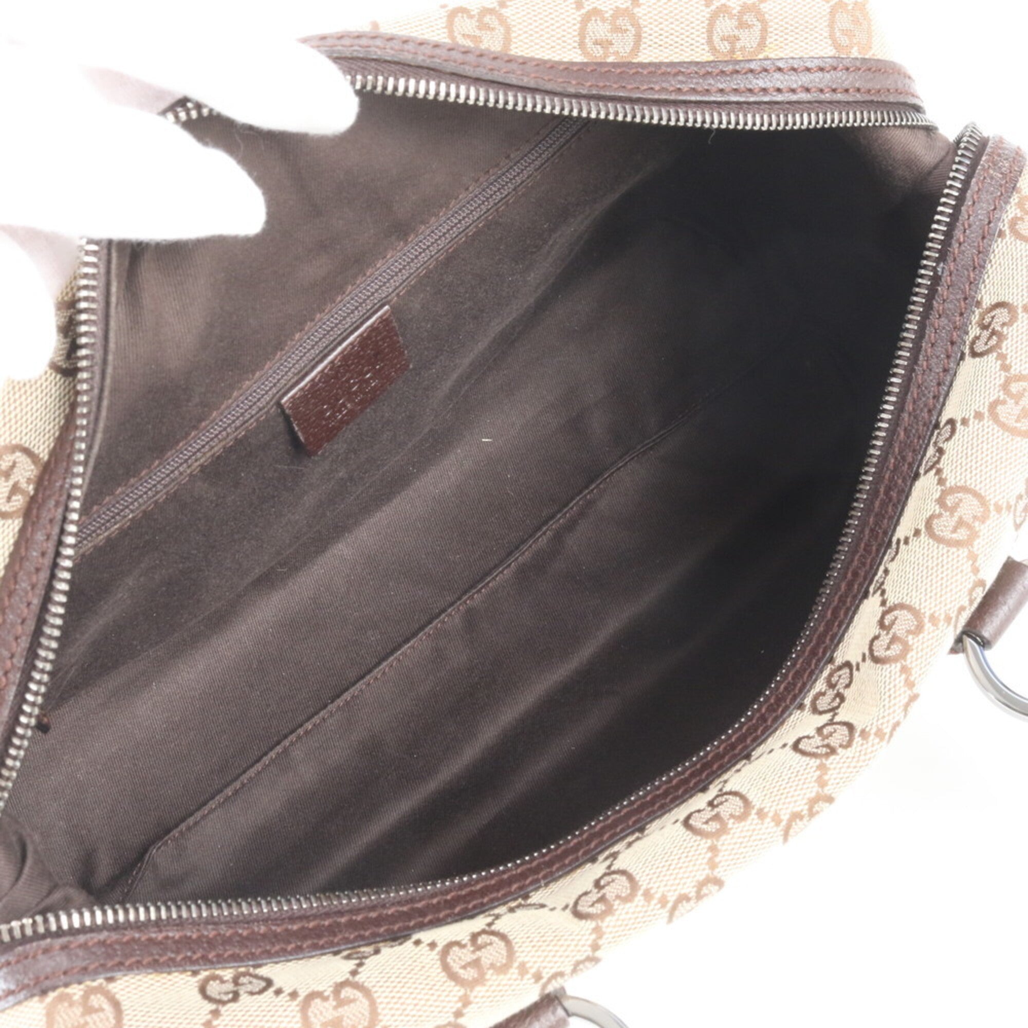 Gucci Brown Leather Canvas Handbag Tote Bag (Pre-Owned)