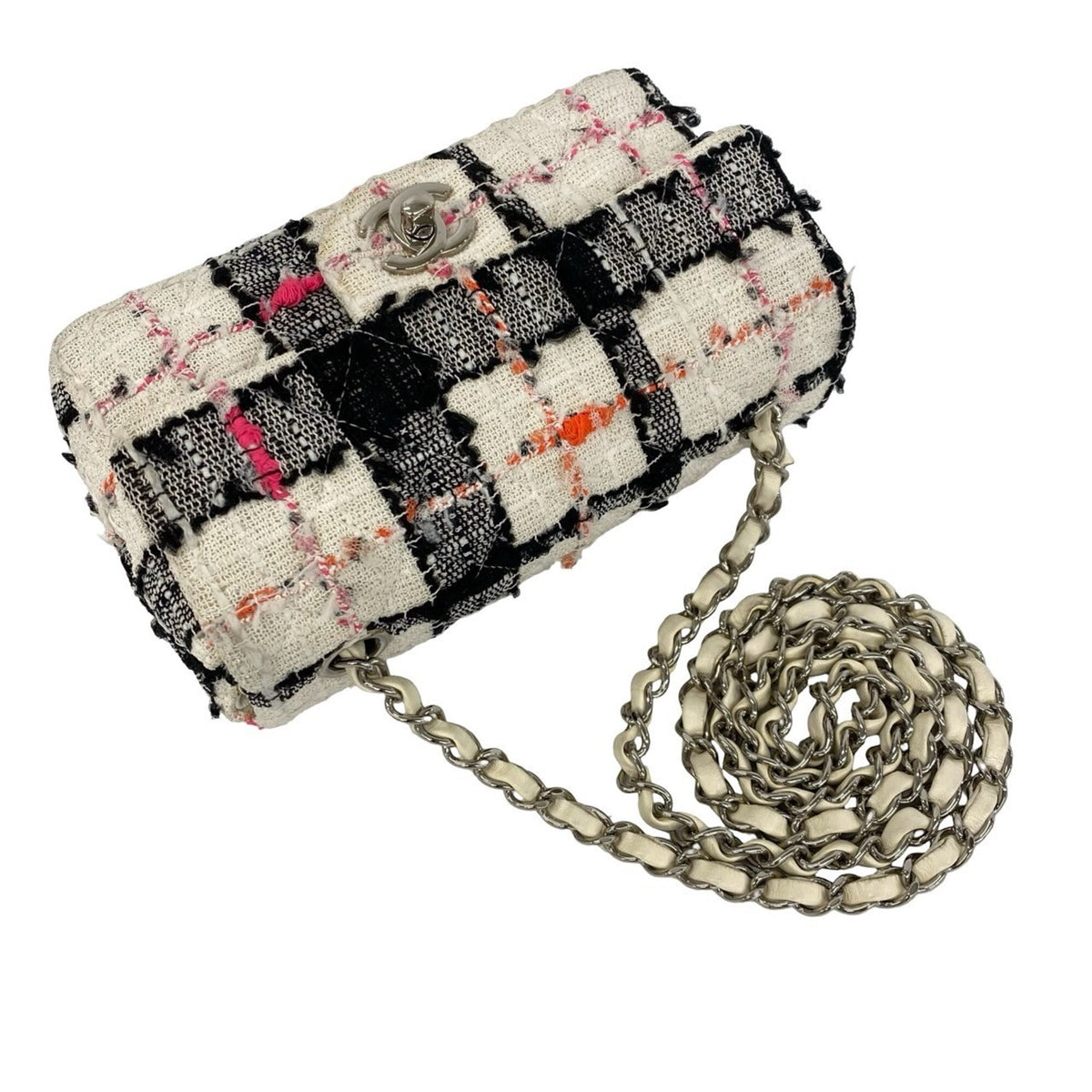 Chanel Black Orange Pink White Tweed Leather Shoulder Bag (Pre-Owned)