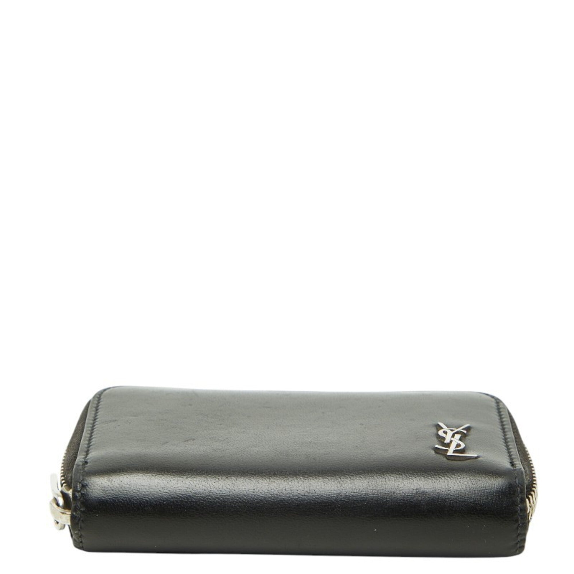 Saint Laurent Silver Black Leather Coin Purse/Coin Case (Pre-Owned)