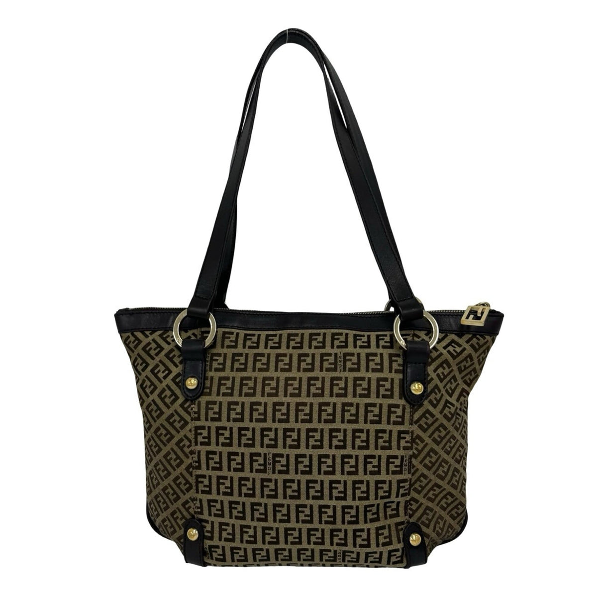 Fendi Beige Brown Canvas Leather Handbag Shoulder Bag Tote Bag (Pre-Owned)