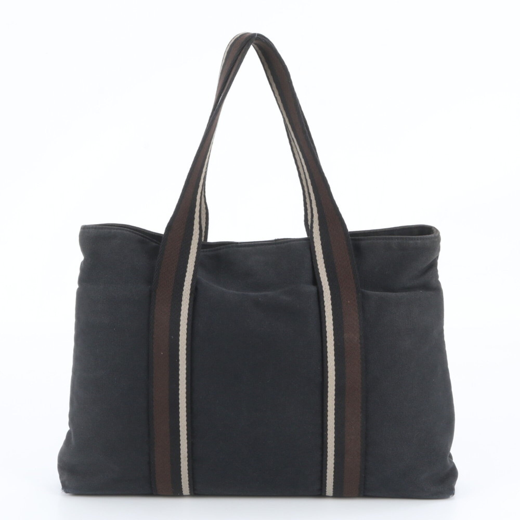 Hermes Black Leather Canvas Shoulder Bag Tote Bag (Pre-Owned)