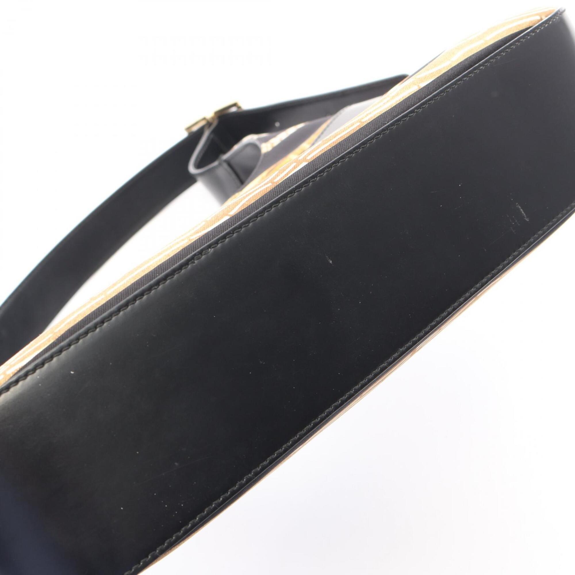 Salvatore Ferragamo Black Brown Canvas Leather Handbag Shoulder Bag (Pre-Owned)